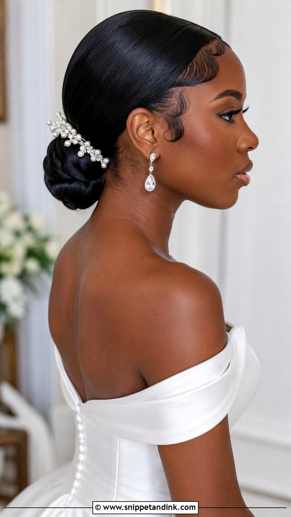 Sleek Low Bun for Black Brides - Snippet and Ink - 25 Black Hair Wedding Styles
