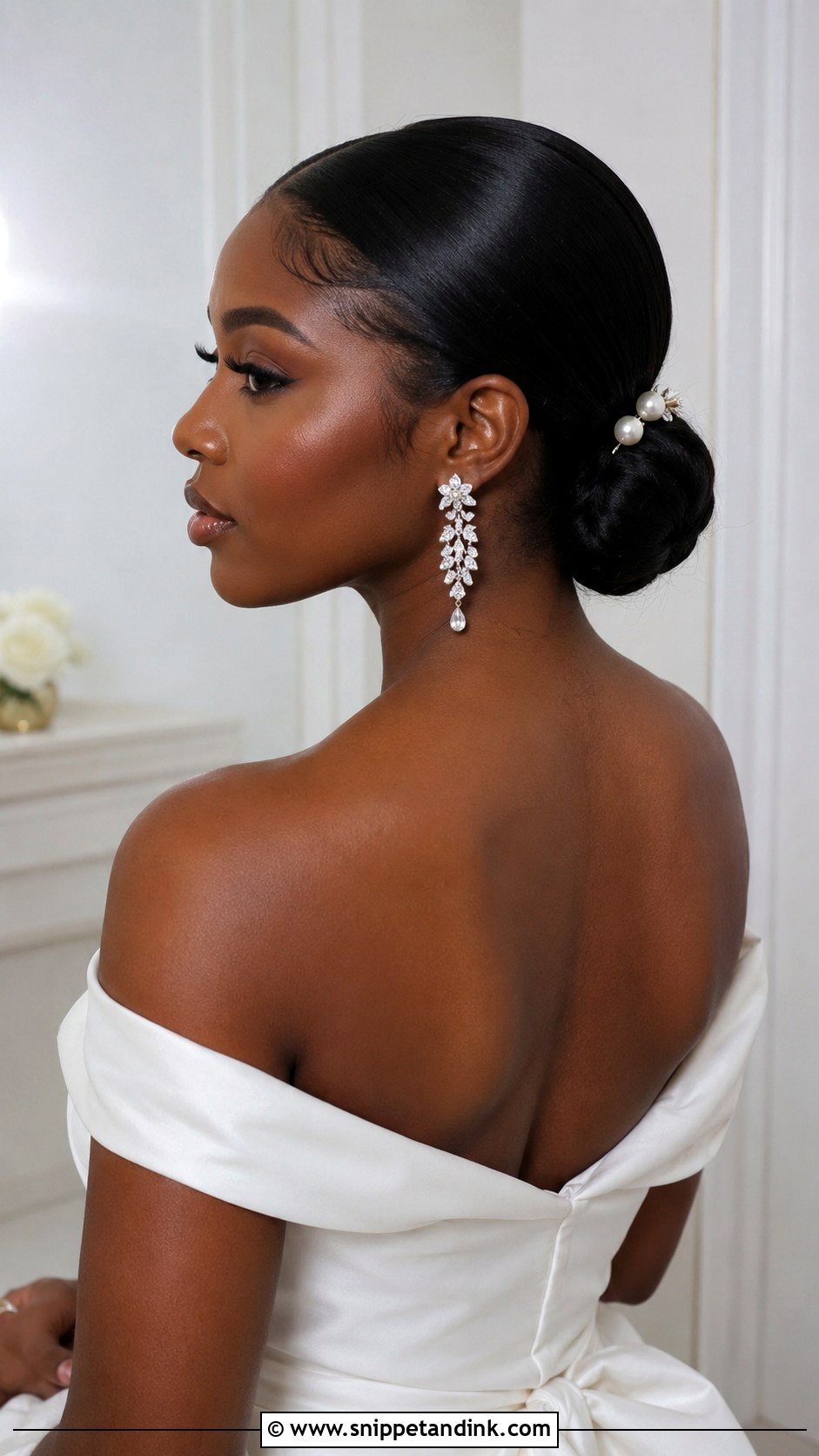 Sleek Low Bun for Black Brides - Snippet and Ink - 25 Bridal Hairstyles Black Women