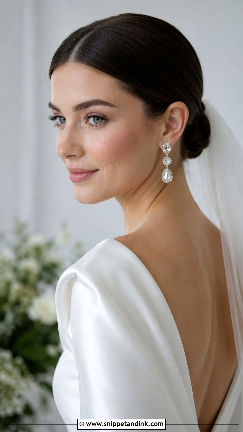 Sleek Low Bun for Bride - Snippet and Ink - 20 Bridal Bun Hairstyle Ideas