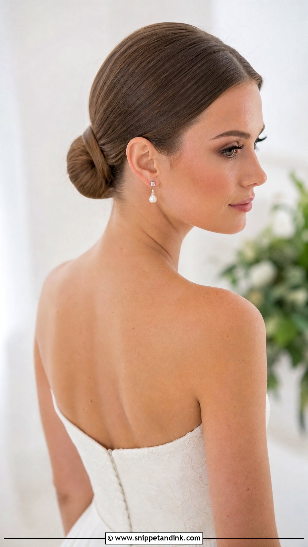 Sleek Low Bun for Brides - Snippet and Ink - 30 Straight Hair Wedding Styles