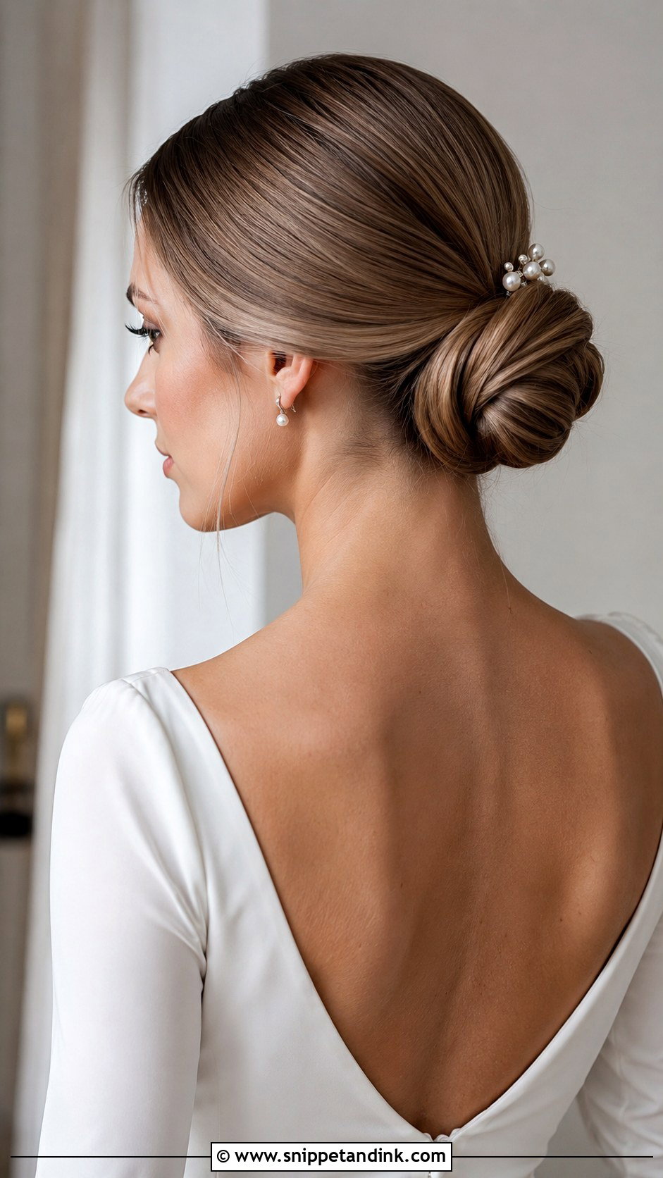 Sleek Low Bun for Brides - Snippet and Ink - 20 Straight Hair Bride Ideas