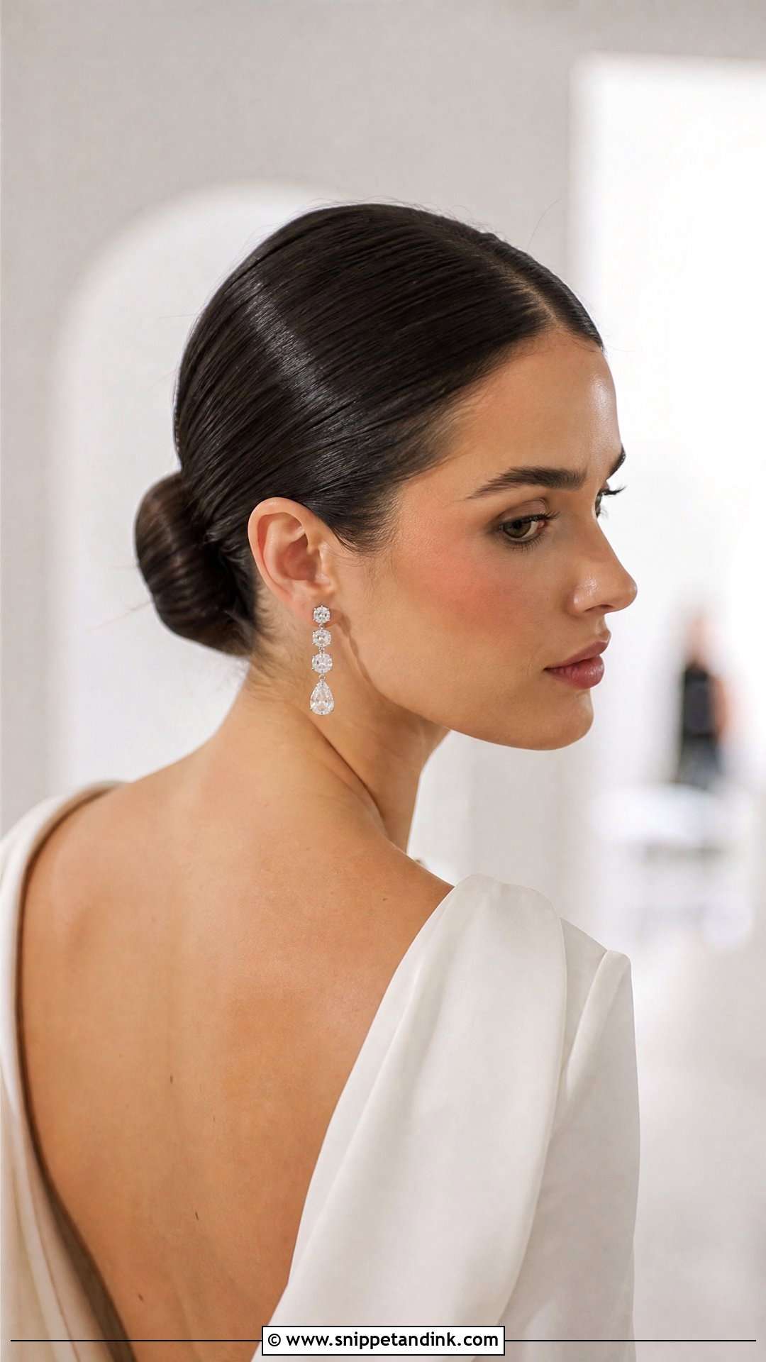 Sleek Low Bun for Dark Hair - Snippet and Ink - 20 Dark Wedding Hair Ideas