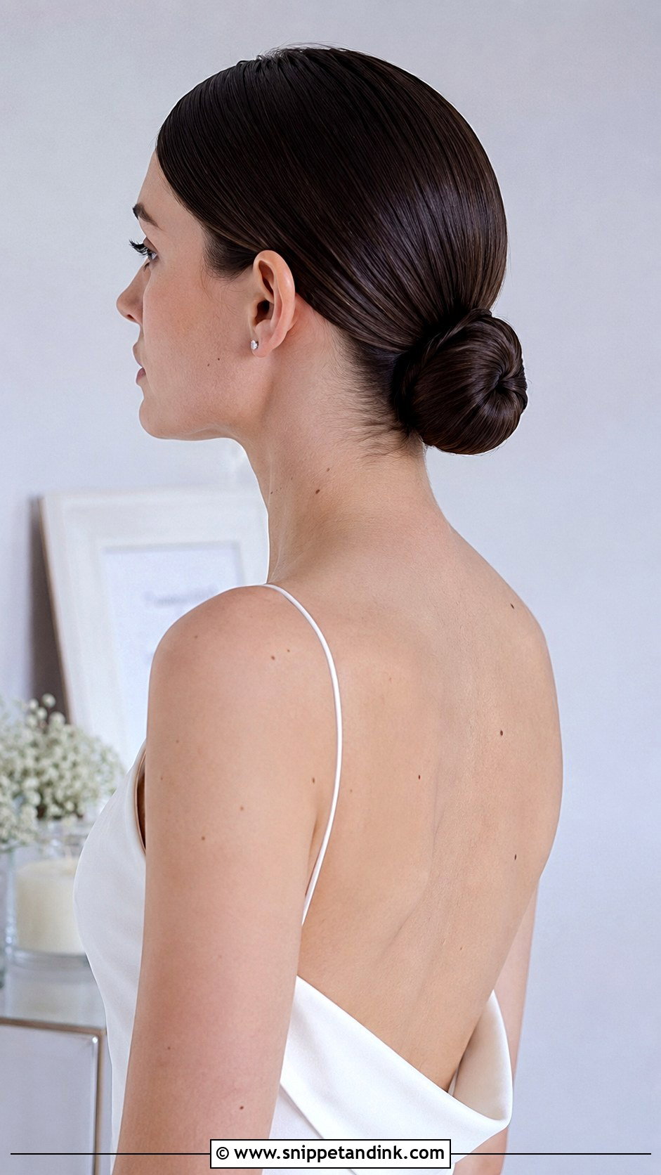 Sleek Low Bun for Minimalist Brides - Snippet and Ink - 20 Low Bridal Updo Ideas