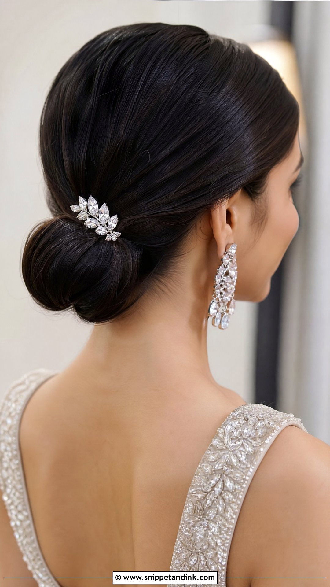 Sleek Low Bun for Reception - Snippet and Ink - 20 Desi Bridal Hairstyles