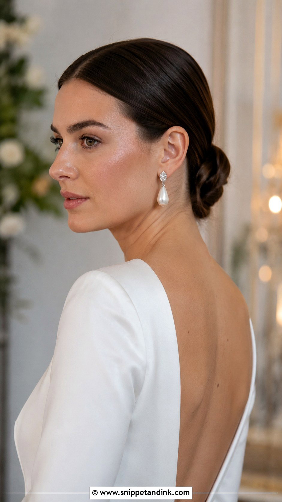 Sleek Low Bun for Short Hair - Snippet and Ink - 30 Short Bridal Hair Ideas