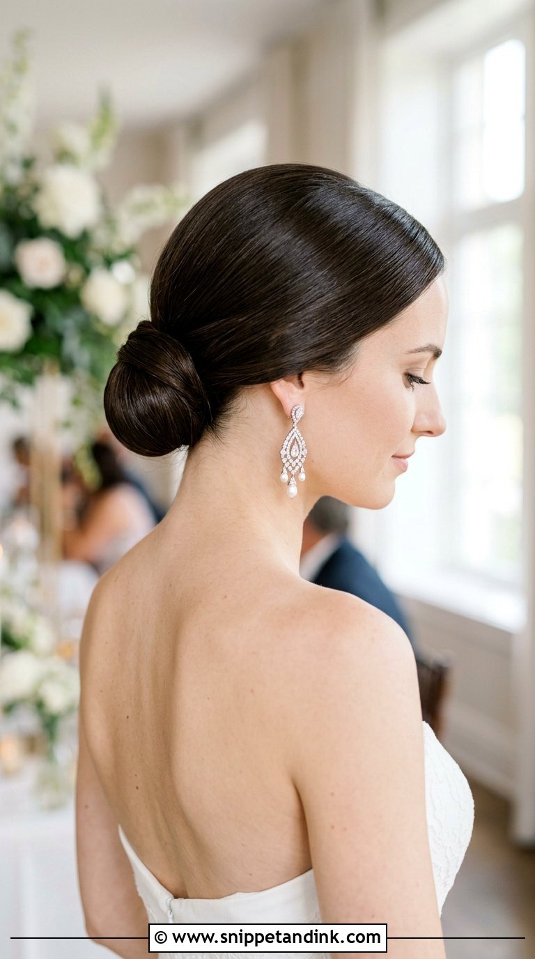 Sleek Low Bun for Wedding - Snippet and Ink - 20 Bun Hairstyle for Wedding Ideas