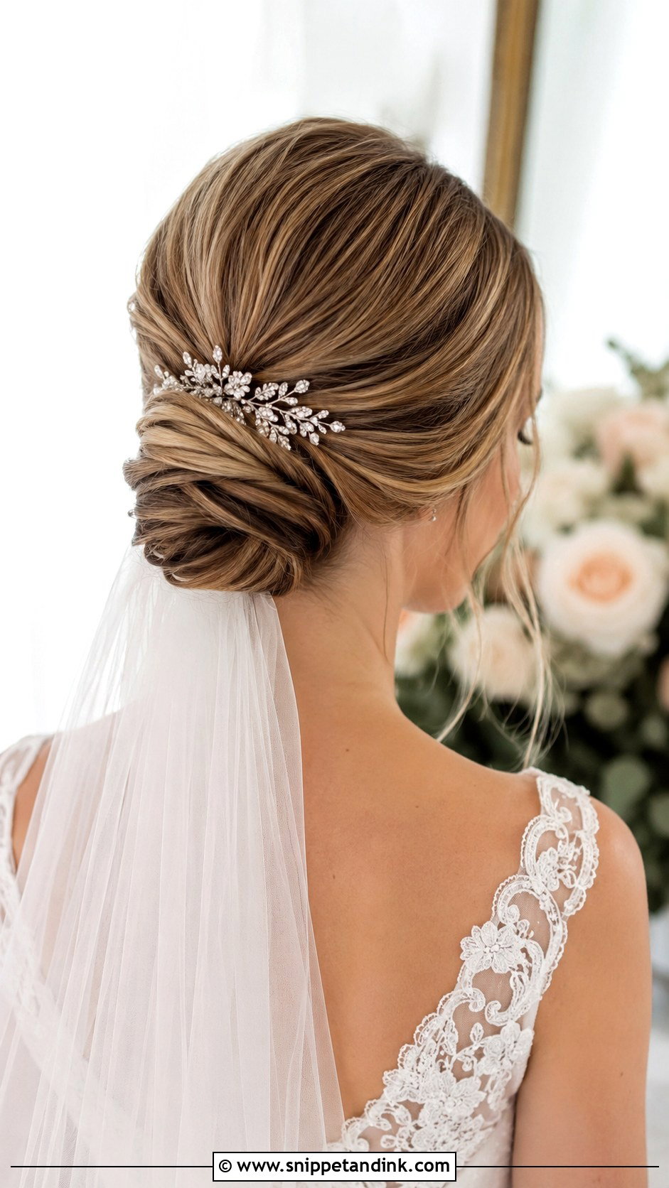 Sleek Low Chignon - Snippet and Ink - 25 Shoulder Length Bridal Hair Ideas