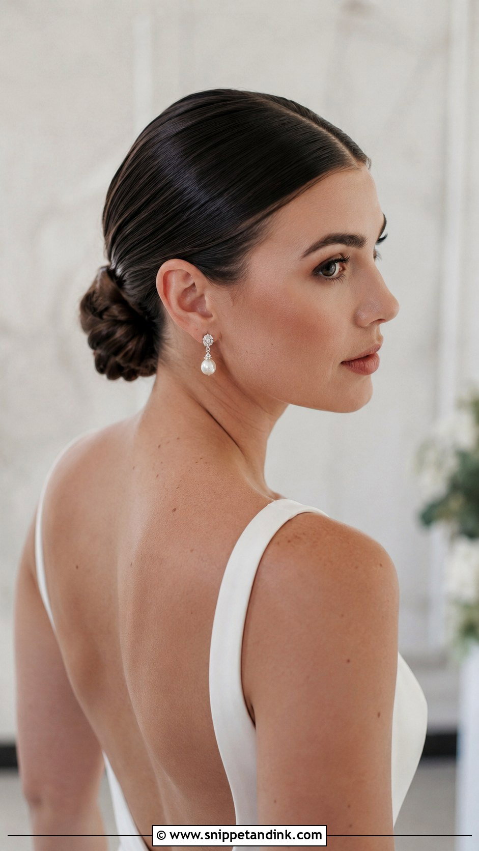 Sleek Low Chignon With Center Part - Snippet and Ink - 20 Wedding Hairdos for Medium Length