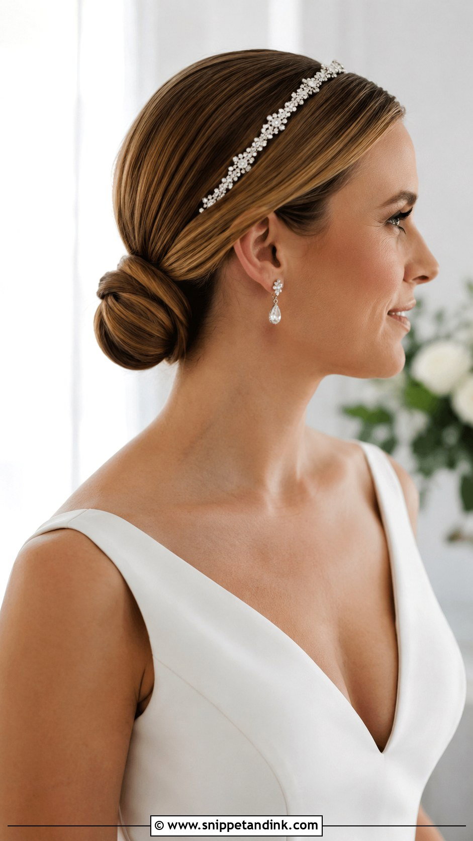 Sleek Low Chignon for Medium Length Hair - Snippet and Ink - 20 Bridal Hair for Medium Length Ideas