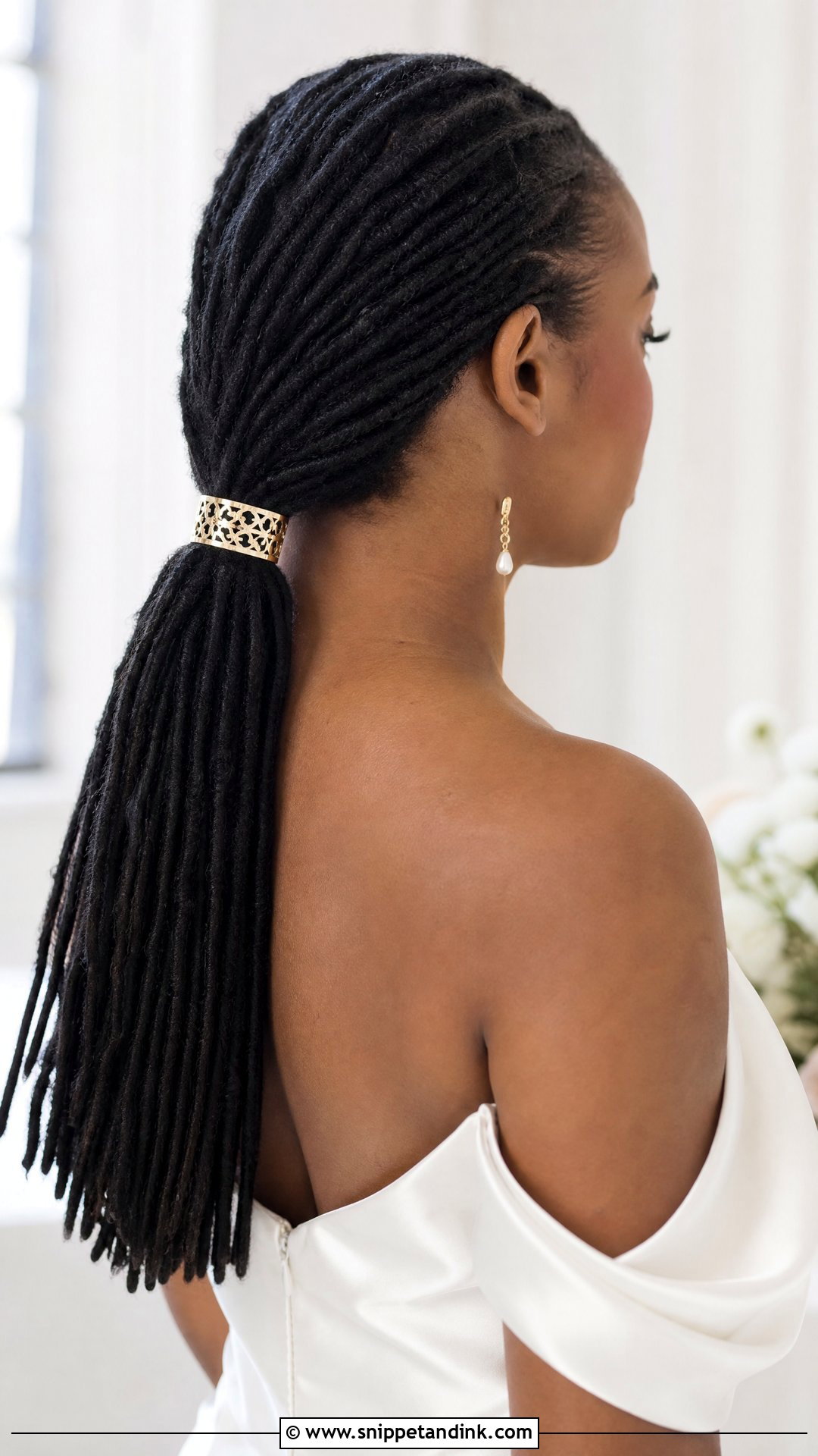 Sleek Low Loc Ponytail - Snippet and Ink - 20 Loc Bridal Hairstyles