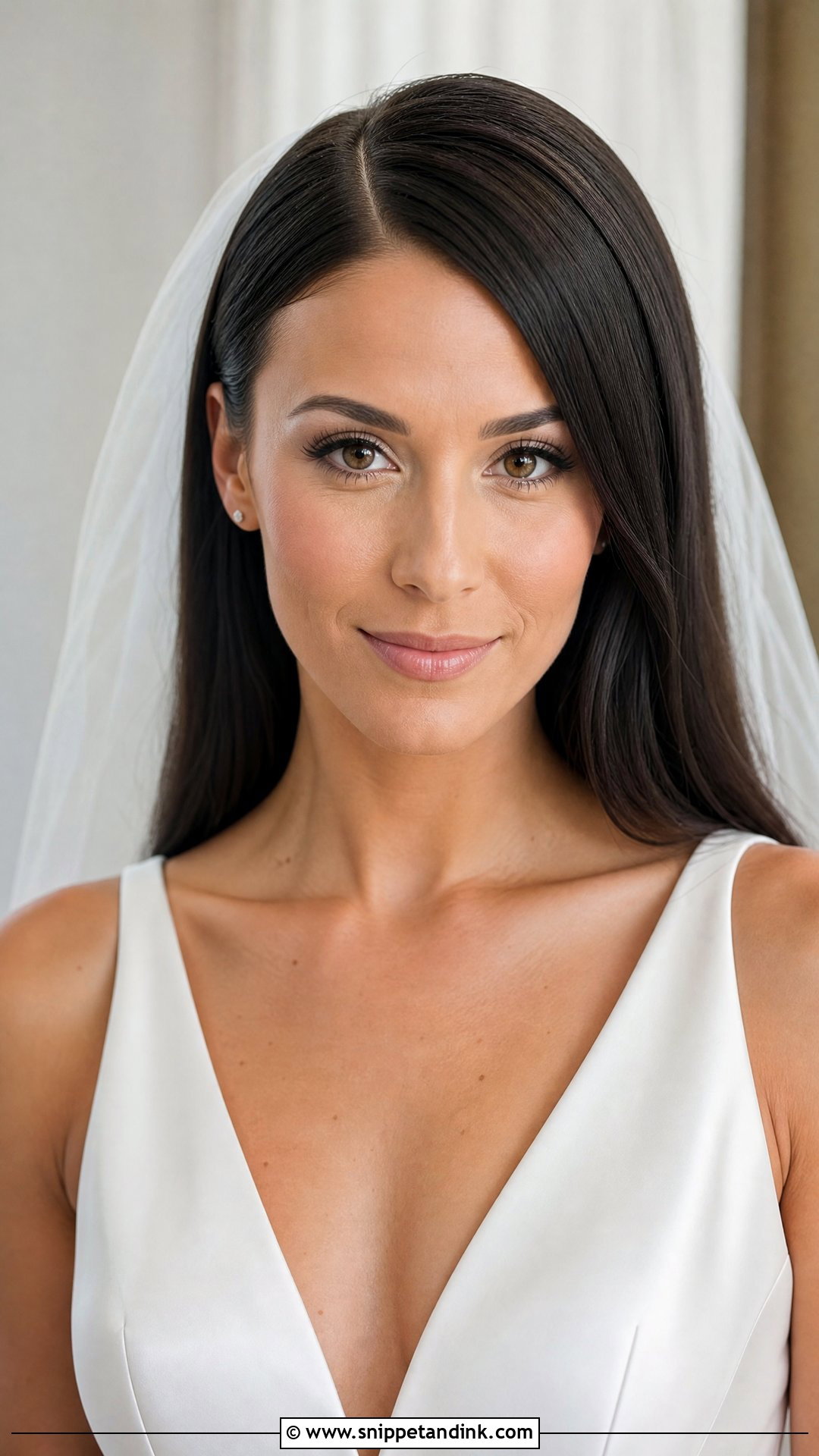 Sleek Low Part with Glossy Finish - Snippet and Ink - 20 Long Wedding Hair All Down Ideas