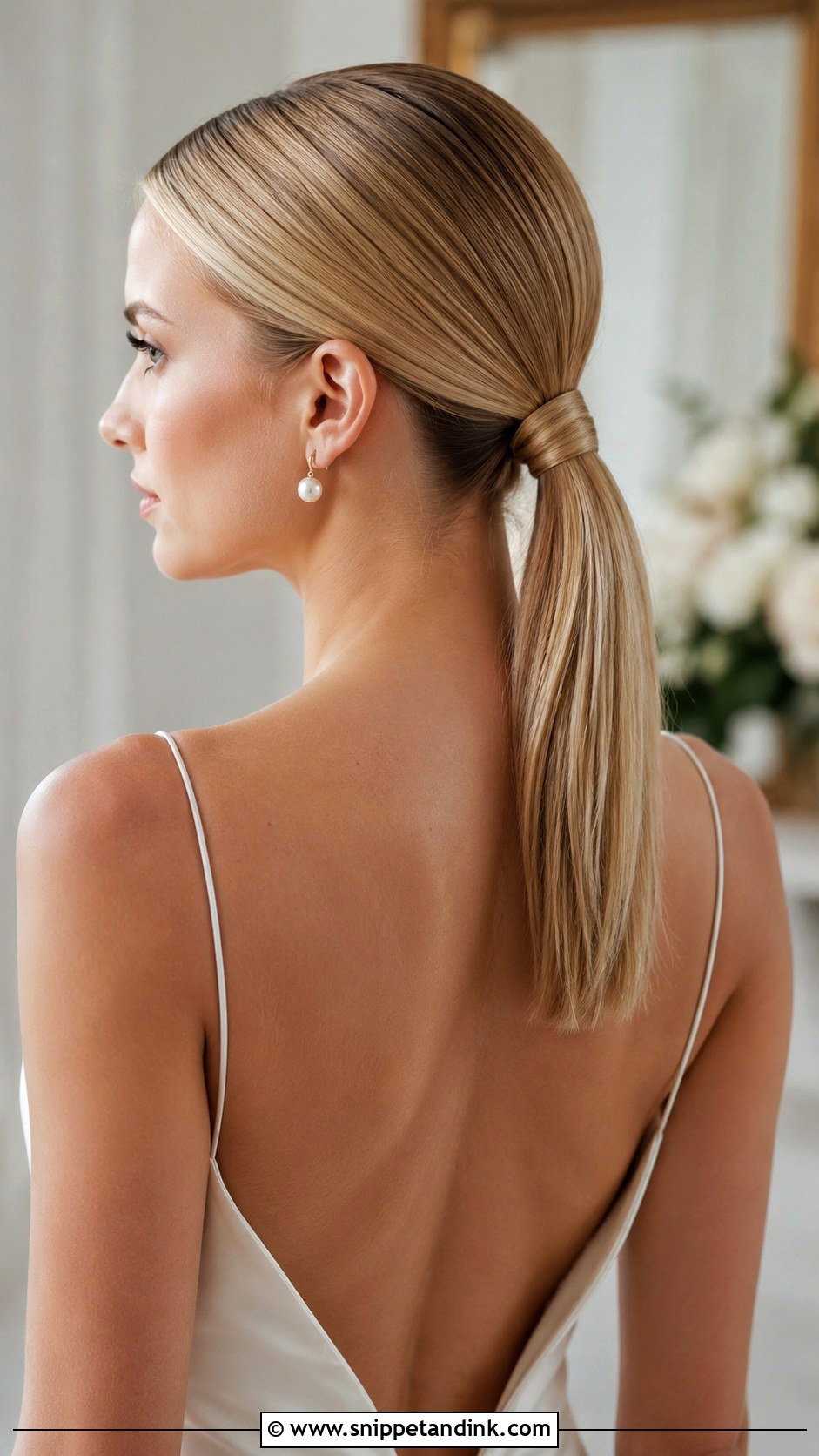 Sleek Low Pony Bridal Hair - Snippet and Ink - 20 Low Pony Bridal Hair Ideas