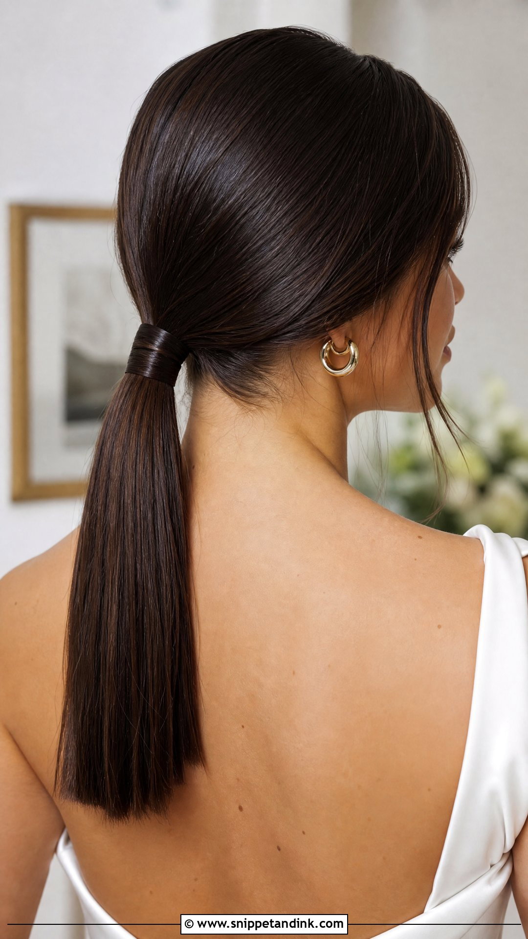 Sleek Low Ponytail - Snippet and Ink - 20 Medium Length Hair Styles for Wedding Guest