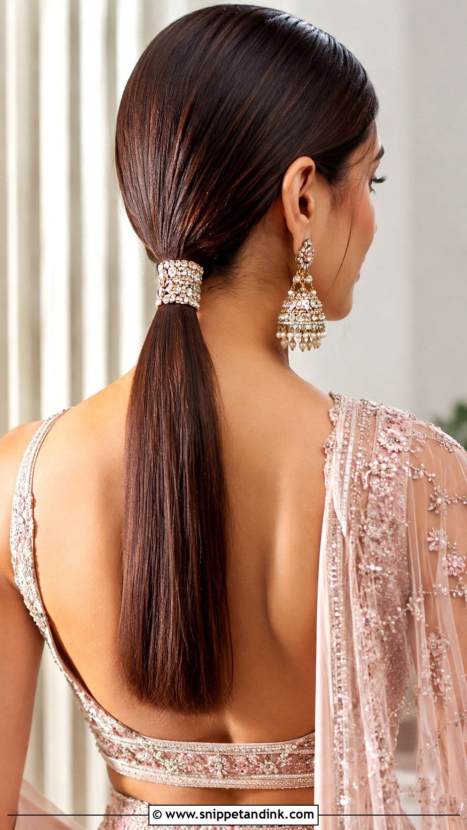 Sleek Low Ponytail - Snippet and Ink - 25 Indian Wedding Hairstyles for Long Hair