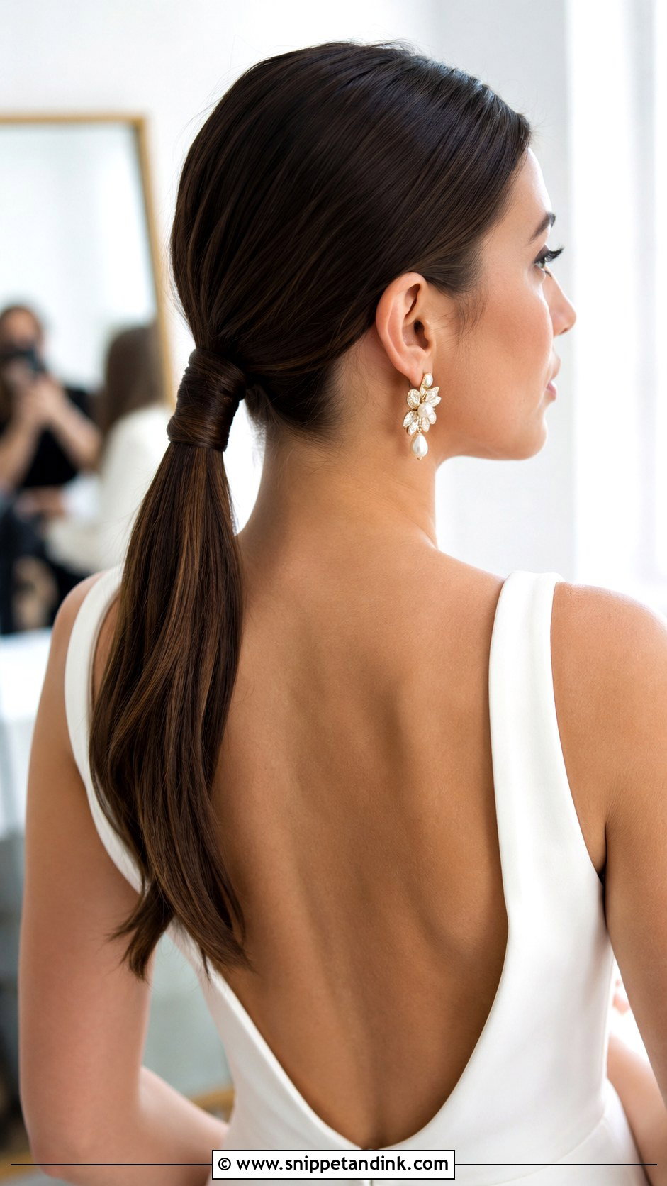 Sleek Low Ponytail - Snippet and Ink - 25 Medium Length Bridal Hair Ideas