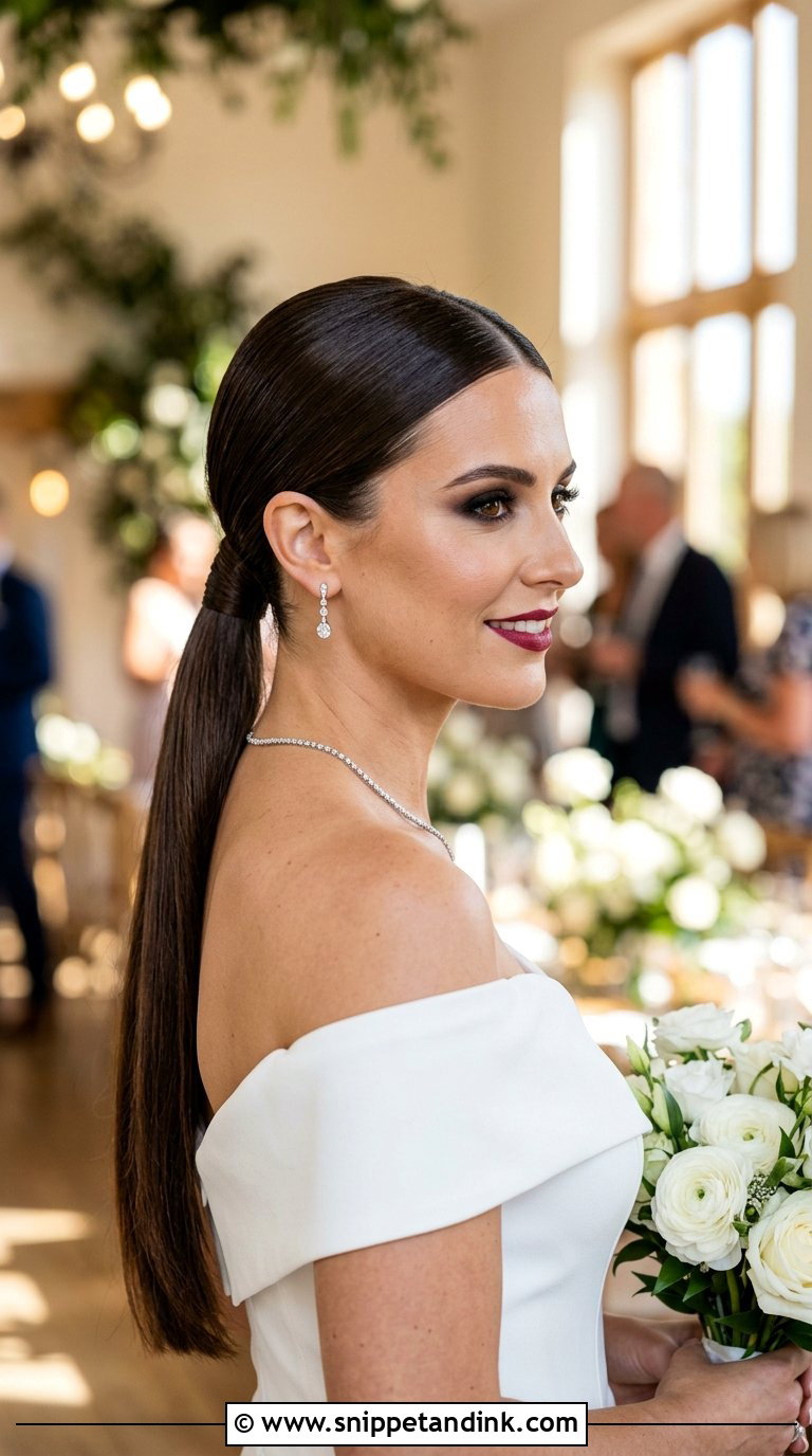 Sleek Low Ponytail Bridal Hairstyle - Snippet and Ink - 20 Bridal Hairstyles Front View