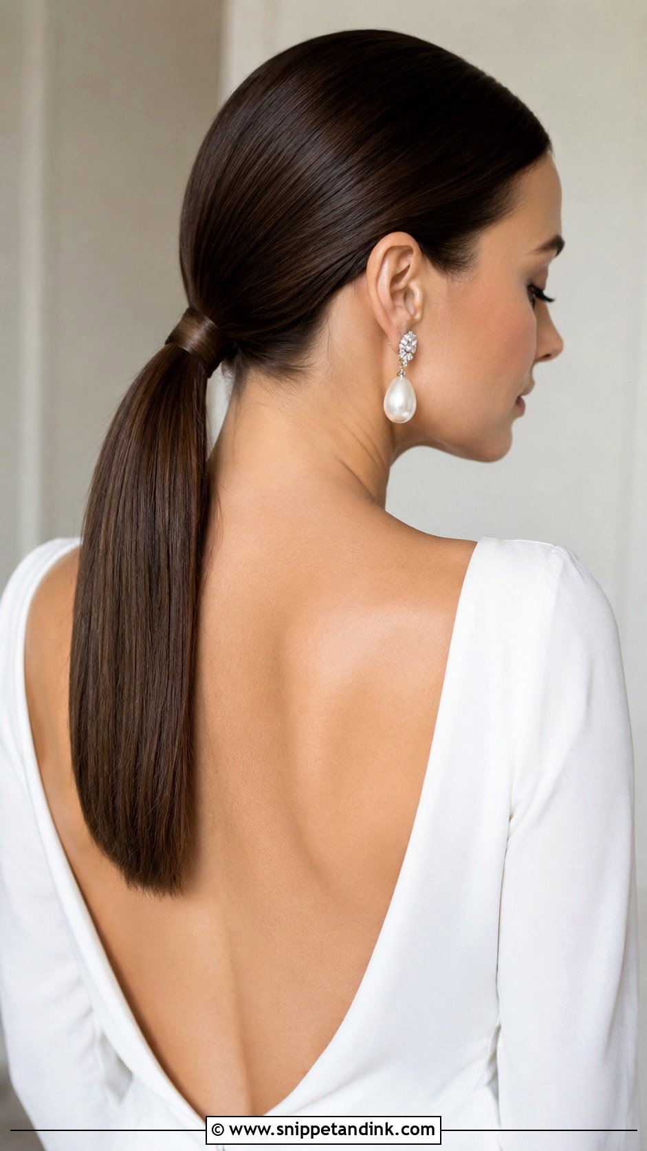 Sleek Low Ponytail Bridal Look - Snippet and Ink - 25 Medium Length Bridal Hairstyles