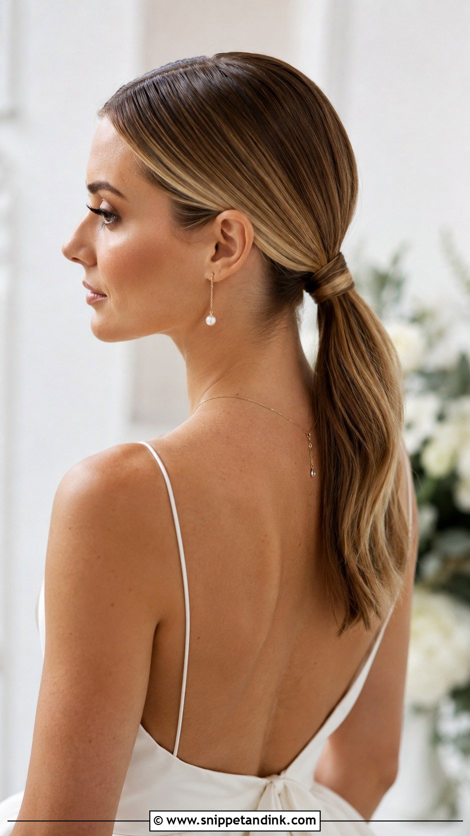Sleek Low Ponytail Bridal Style - Snippet and Ink - 20 Hair Styles for Wedding Hairstyles