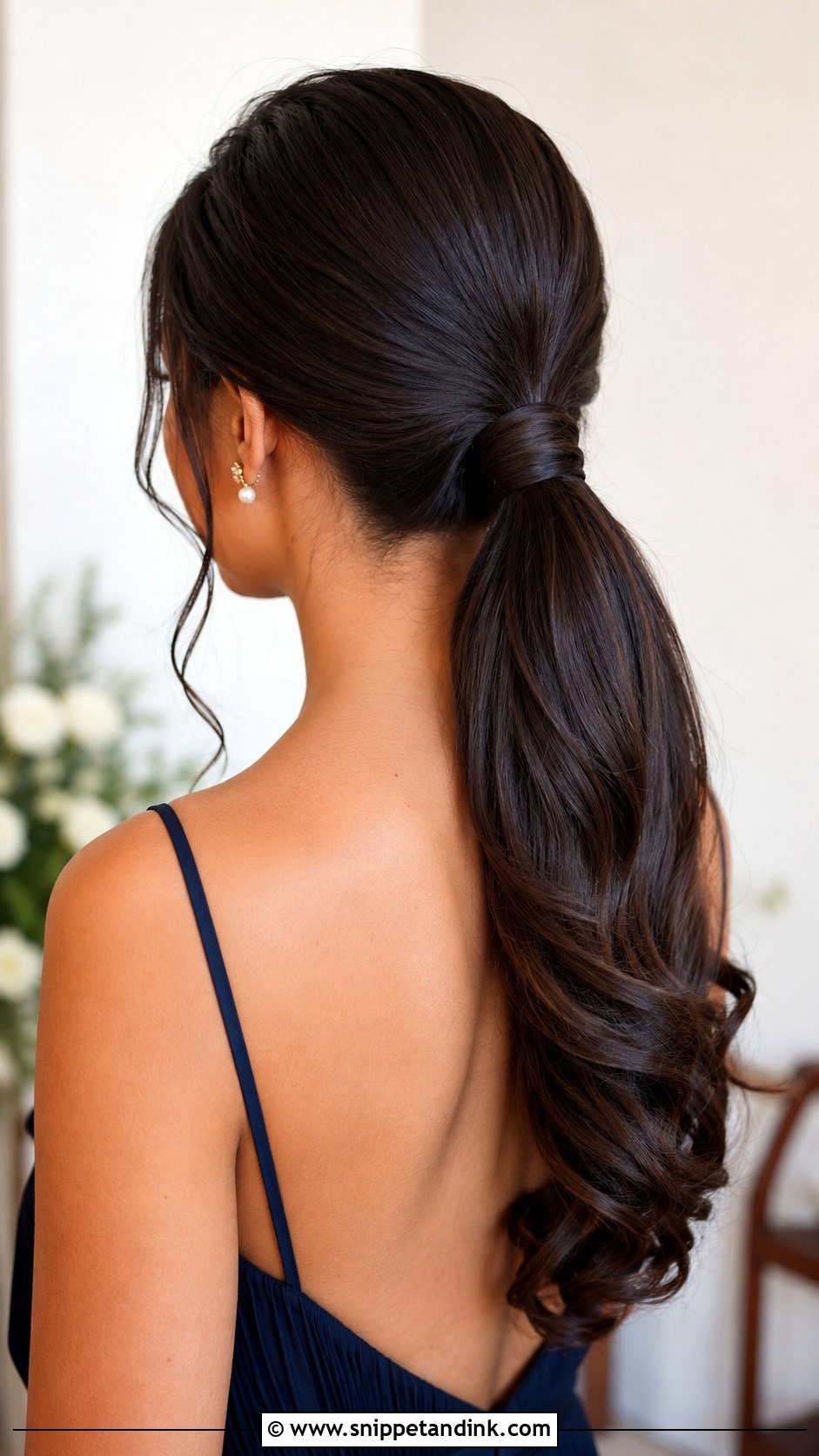 Sleek Low Ponytail Bridesmaid Hair - Snippet and Ink - 20 Fall Bridesmaid Hair Ideas