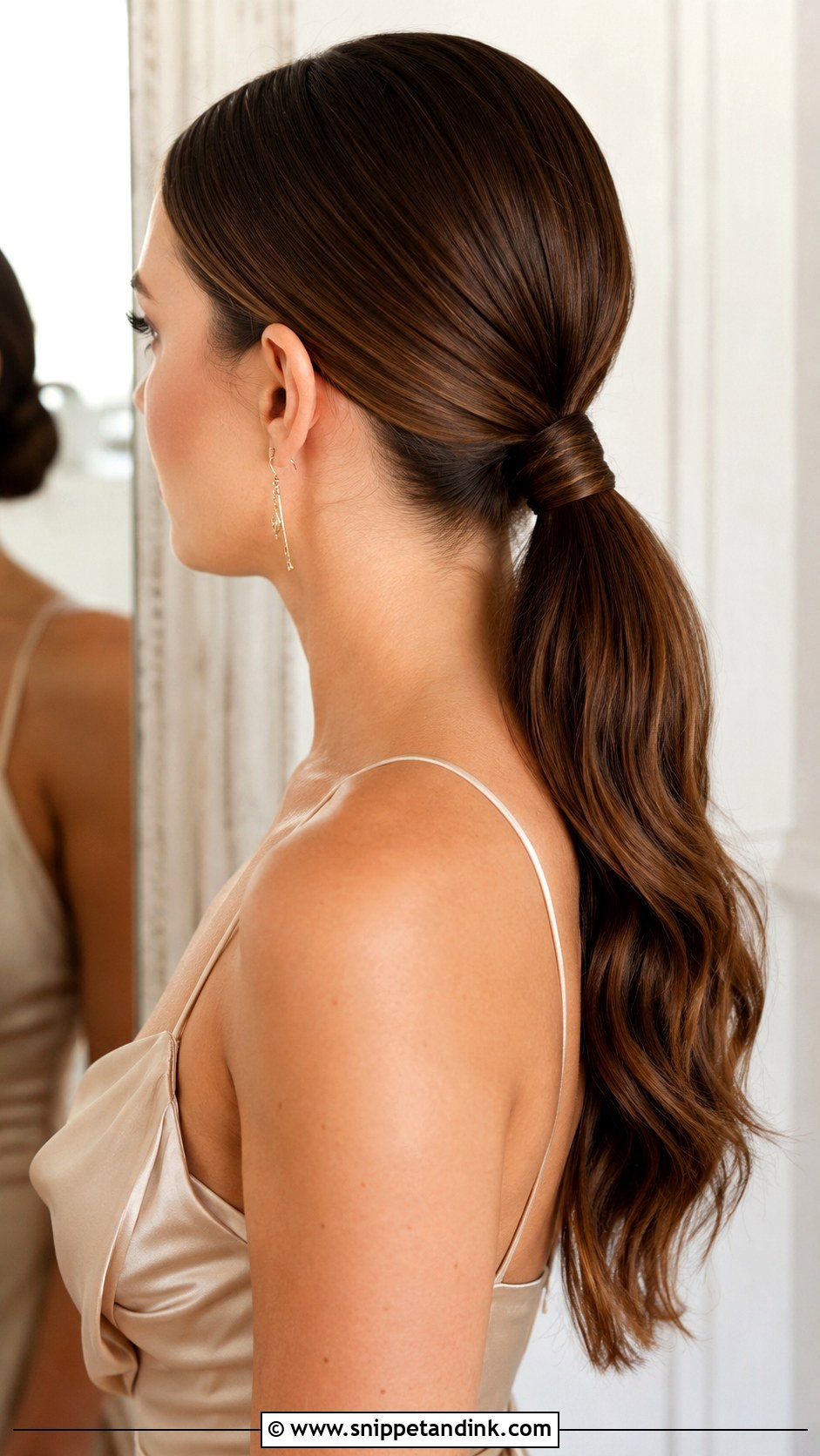 Sleek Low Ponytail Bridesmaid Hairstyle - Snippet and Ink - 30 Hairstyles for Weddings Bridesmaid