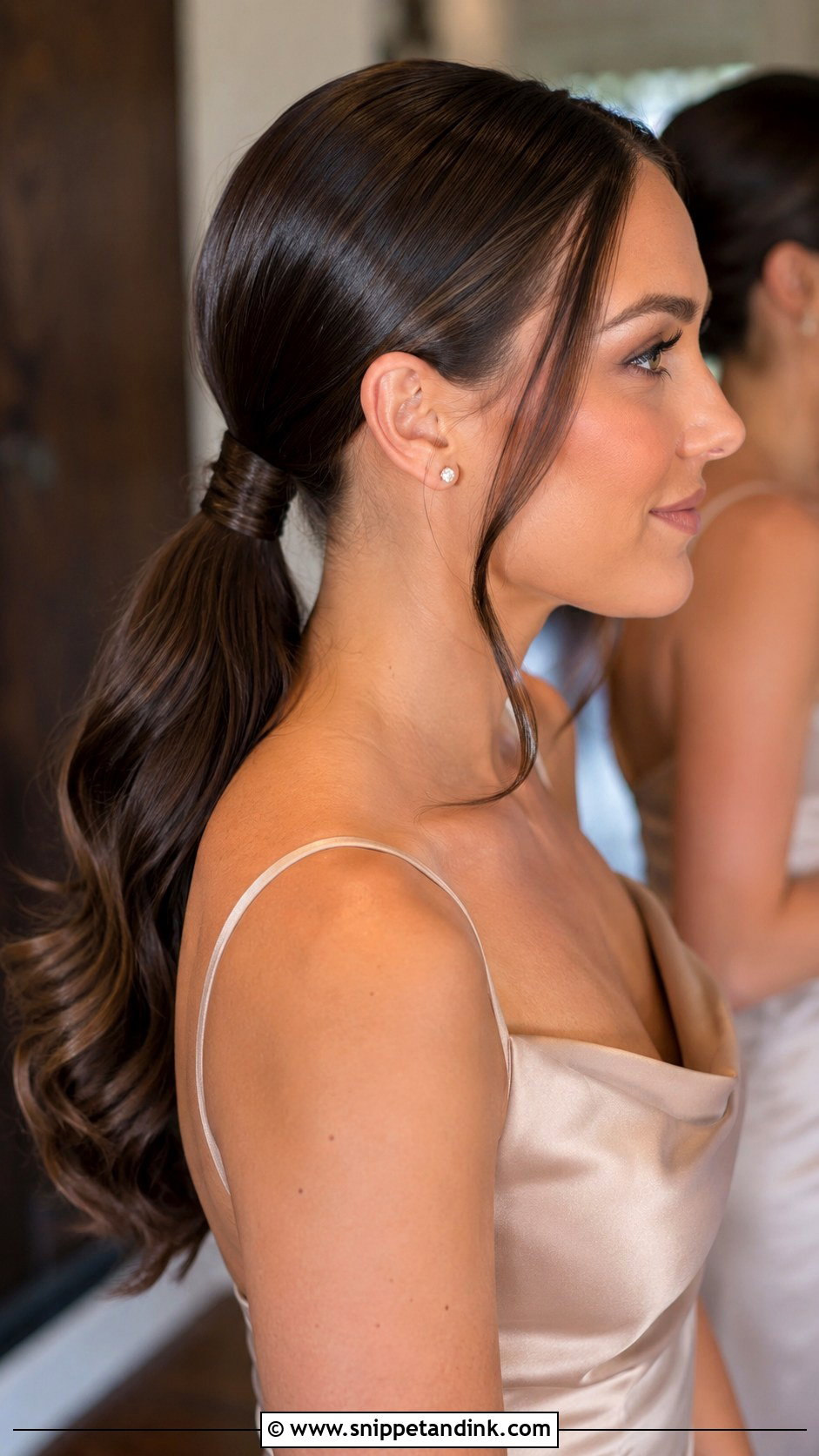 Sleek Low Ponytail Bridesmaid Hairstyle - Snippet and Ink - 20 Cute Wedding Hairstyles Bridesmaid