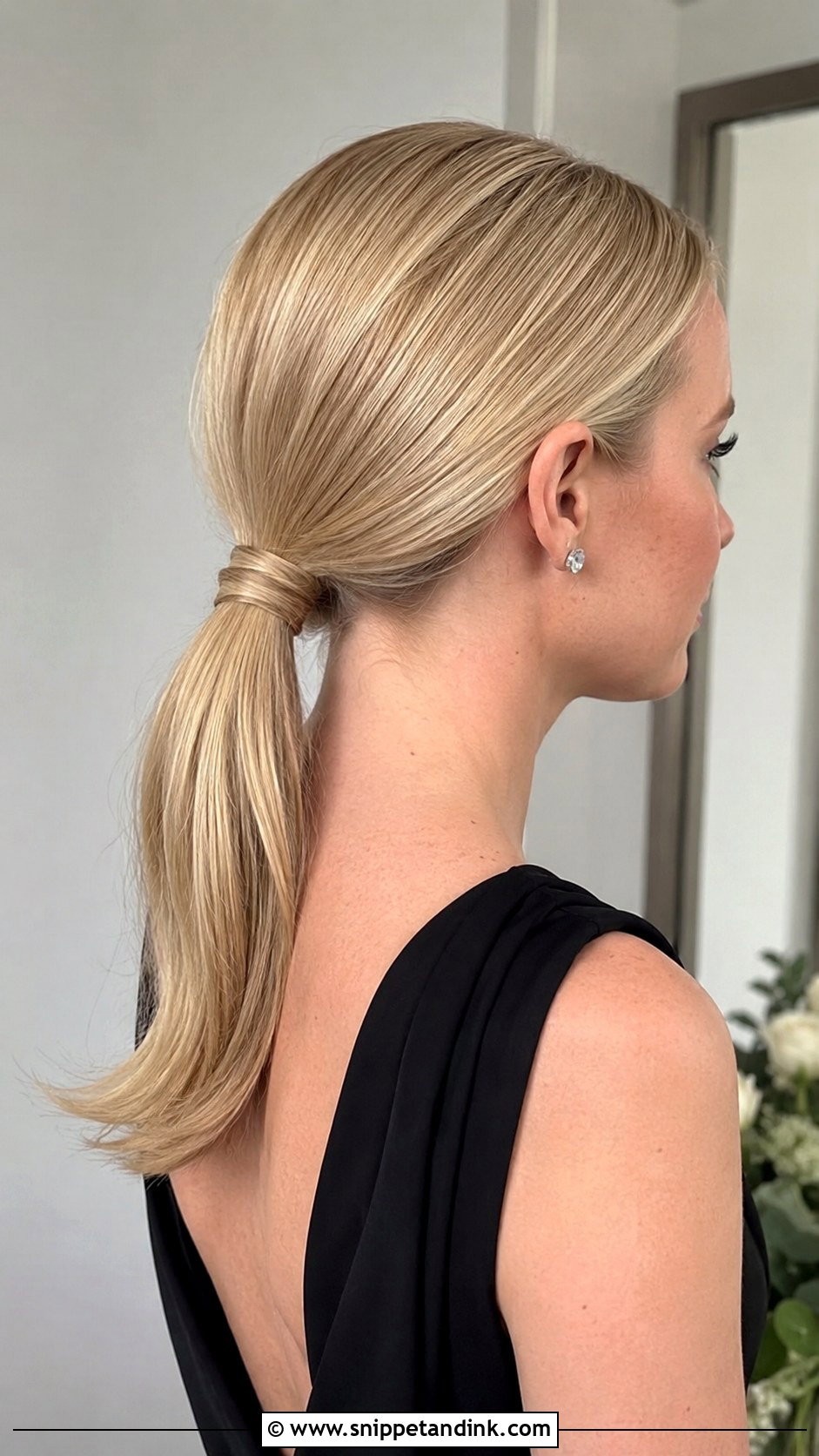 Sleek Low Ponytail Bridesmaid Hairstyle For Medium Hair - Snippet and Ink - 20 Bridesmaid Hairstyles Mid Length