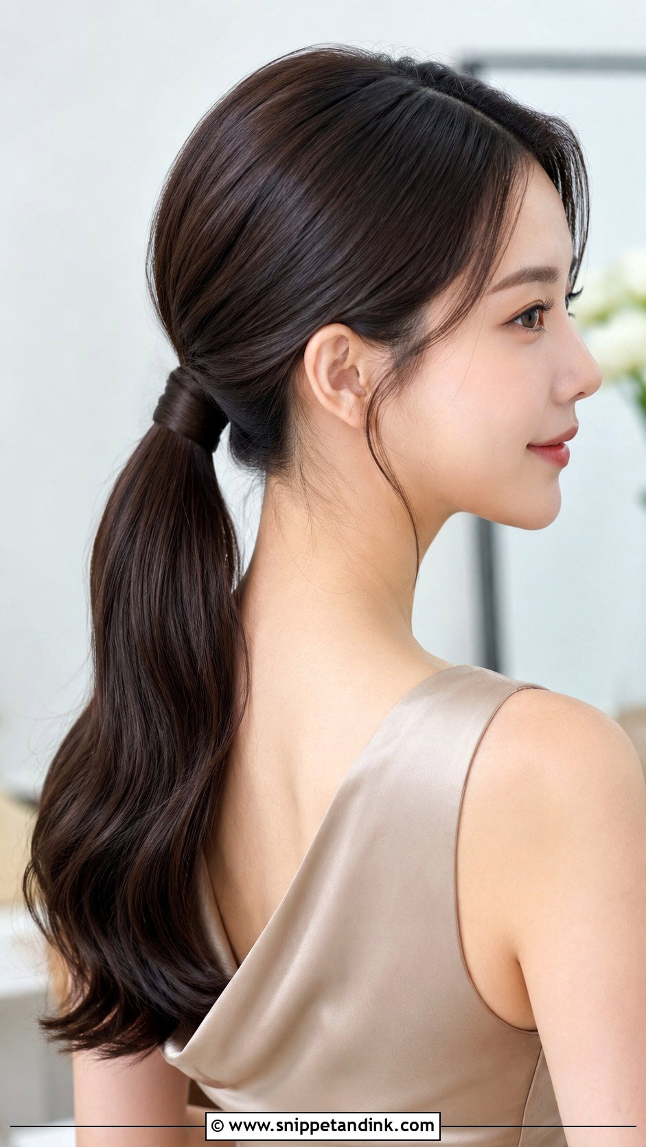 Sleek Low Ponytail Bridesmaid Hairstyle For Round Face - Snippet and Ink - 20 Bridesmaid Hairstyles for Round Face