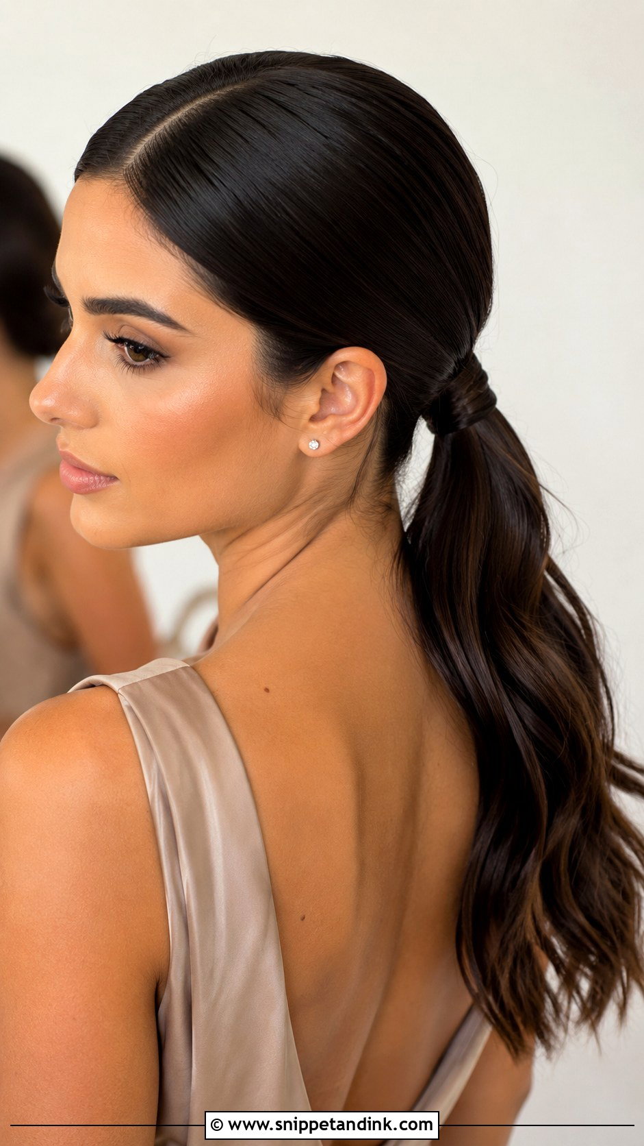 Sleek Low Ponytail Bridesmaid Hairstyle - Snippet and Ink - 20 Bridesmaid Hairstyles 2024