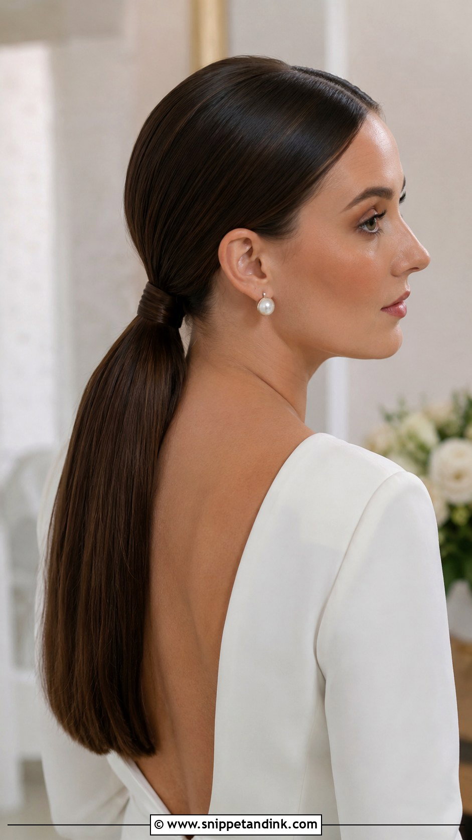 Sleek Low Ponytail Civil Wedding Hairstyle - Snippet and Ink - 25 Civil Wedding Hairstyle Ideas