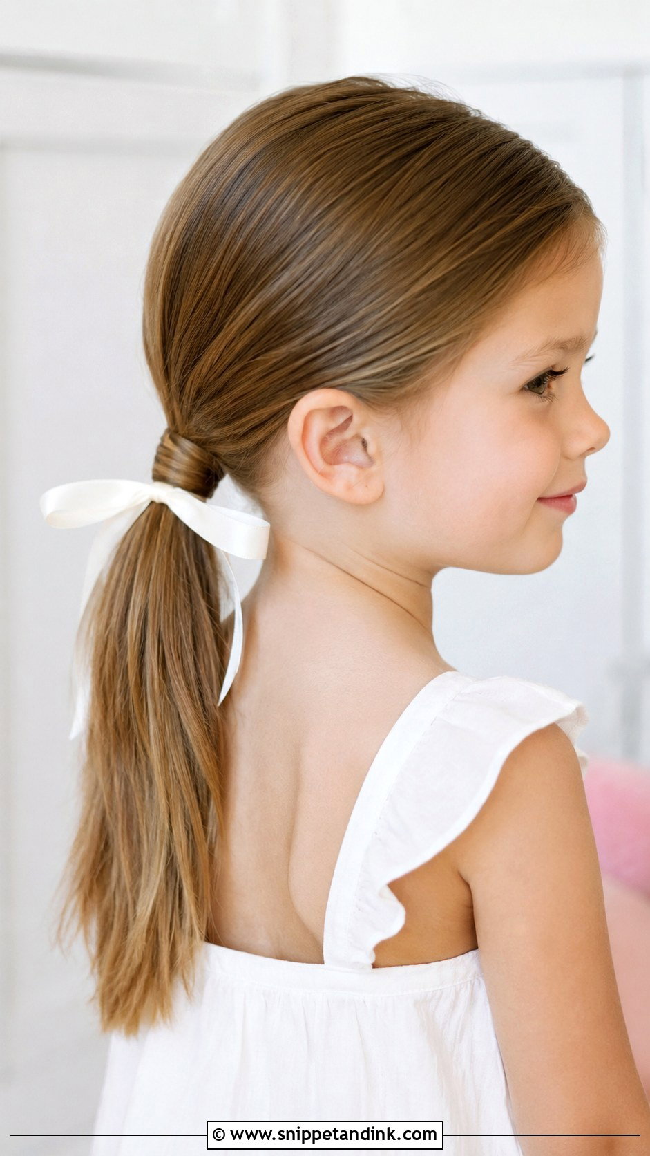 Sleek Low Ponytail Hairstyle - Snippet and Ink - 25 Kids Girls Wedding Hairstyles