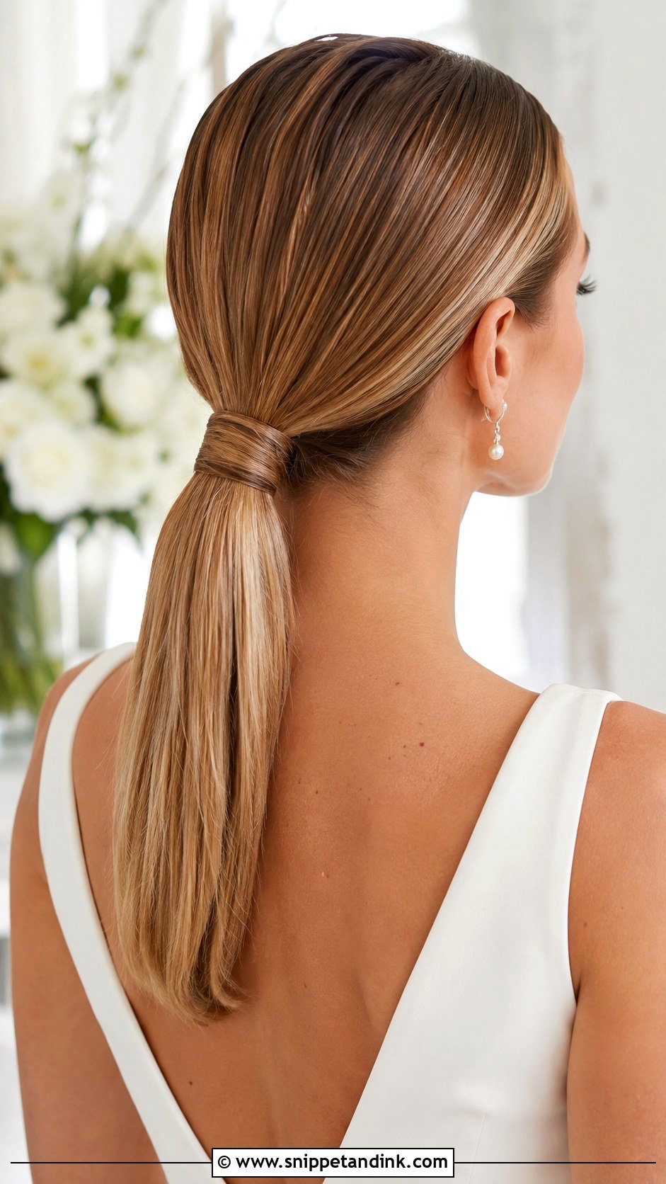 Sleek Low Ponytail Updo - Snippet and Ink - 20 Medium Hair Updo for Wedding Ideas