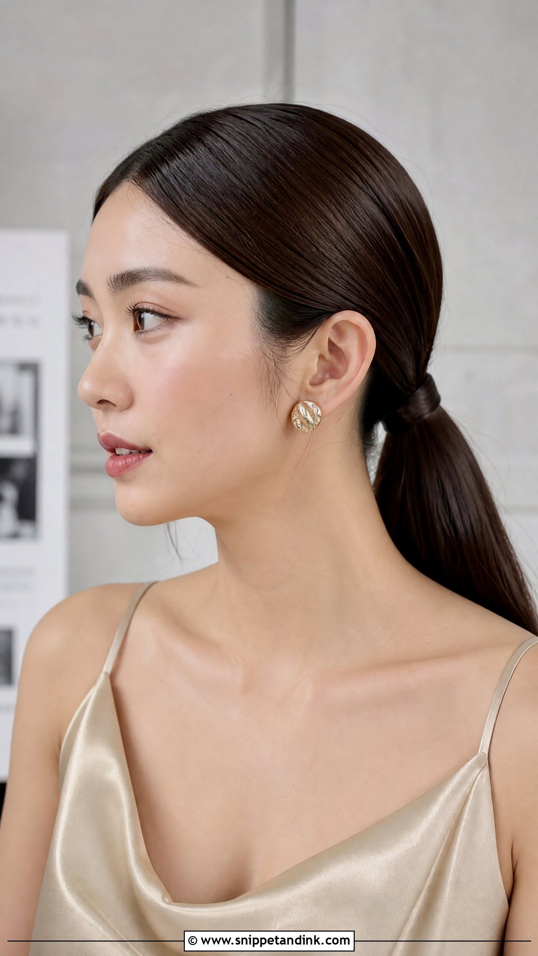 Sleek Low Ponytail Wedding Guest Hairstyle - Snippet and Ink - 15 Easy Mid Length Wedding Guest Hairstyles