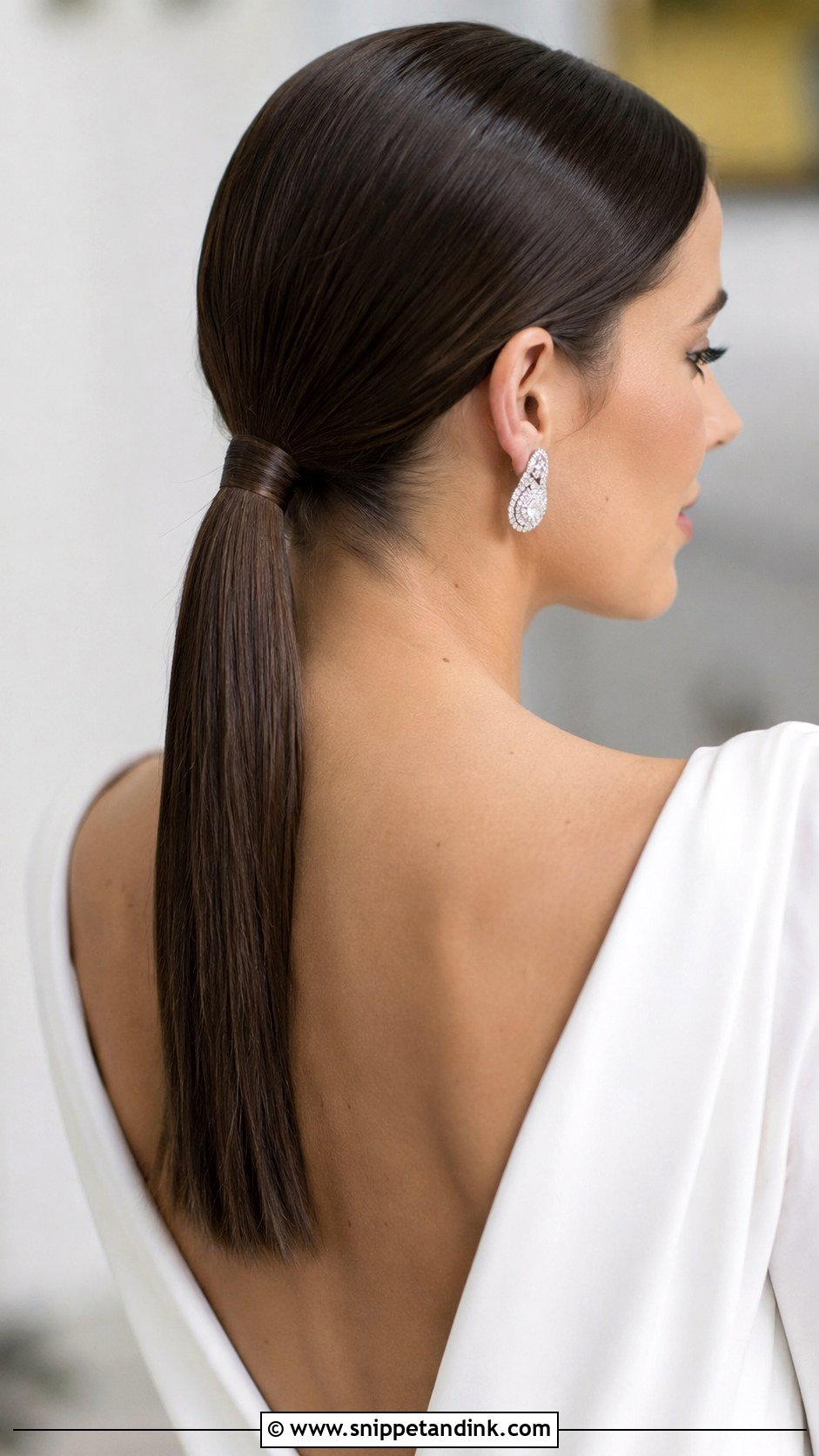 Sleek Low Ponytail Wedding Hair - Snippet and Ink - 20 Dark Brown Wedding Hair Ideas