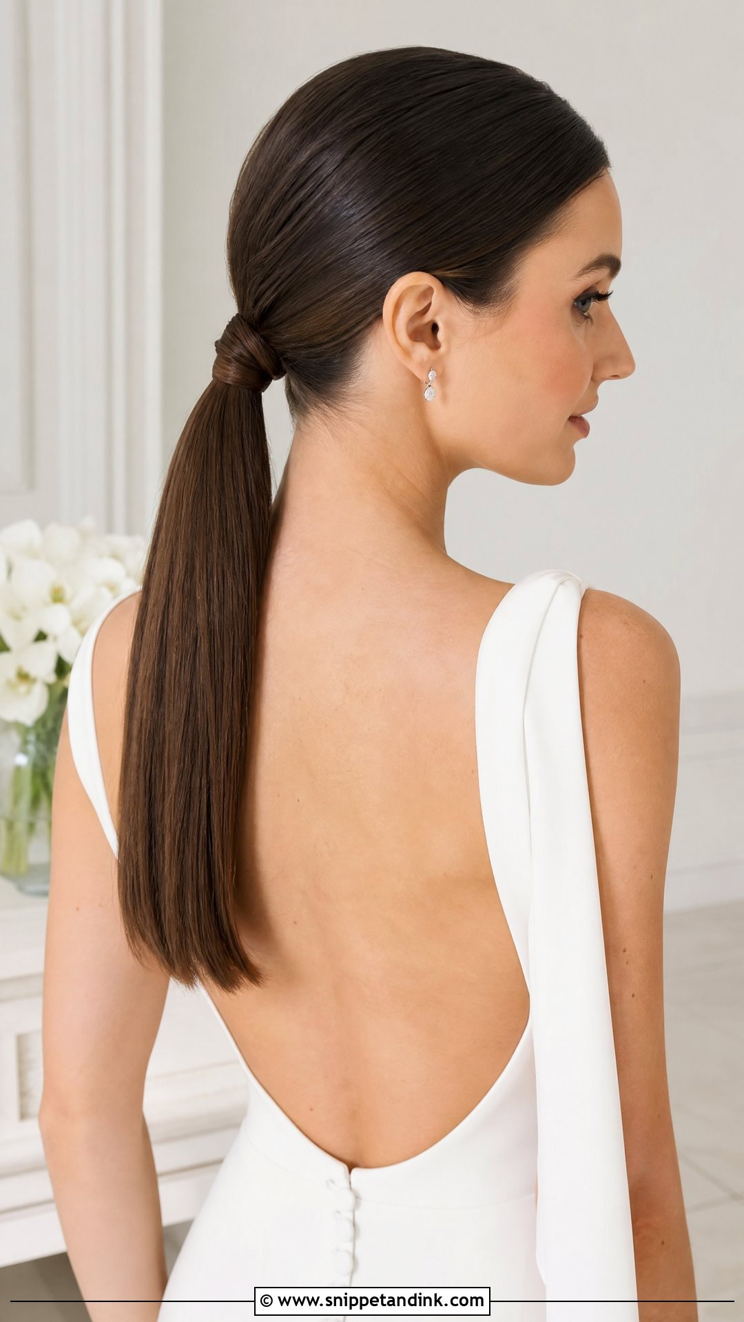 Sleek Low Ponytail Wedding Hair for Medium Hair - Snippet and Ink - 20 Medium Hair Wedding Styles