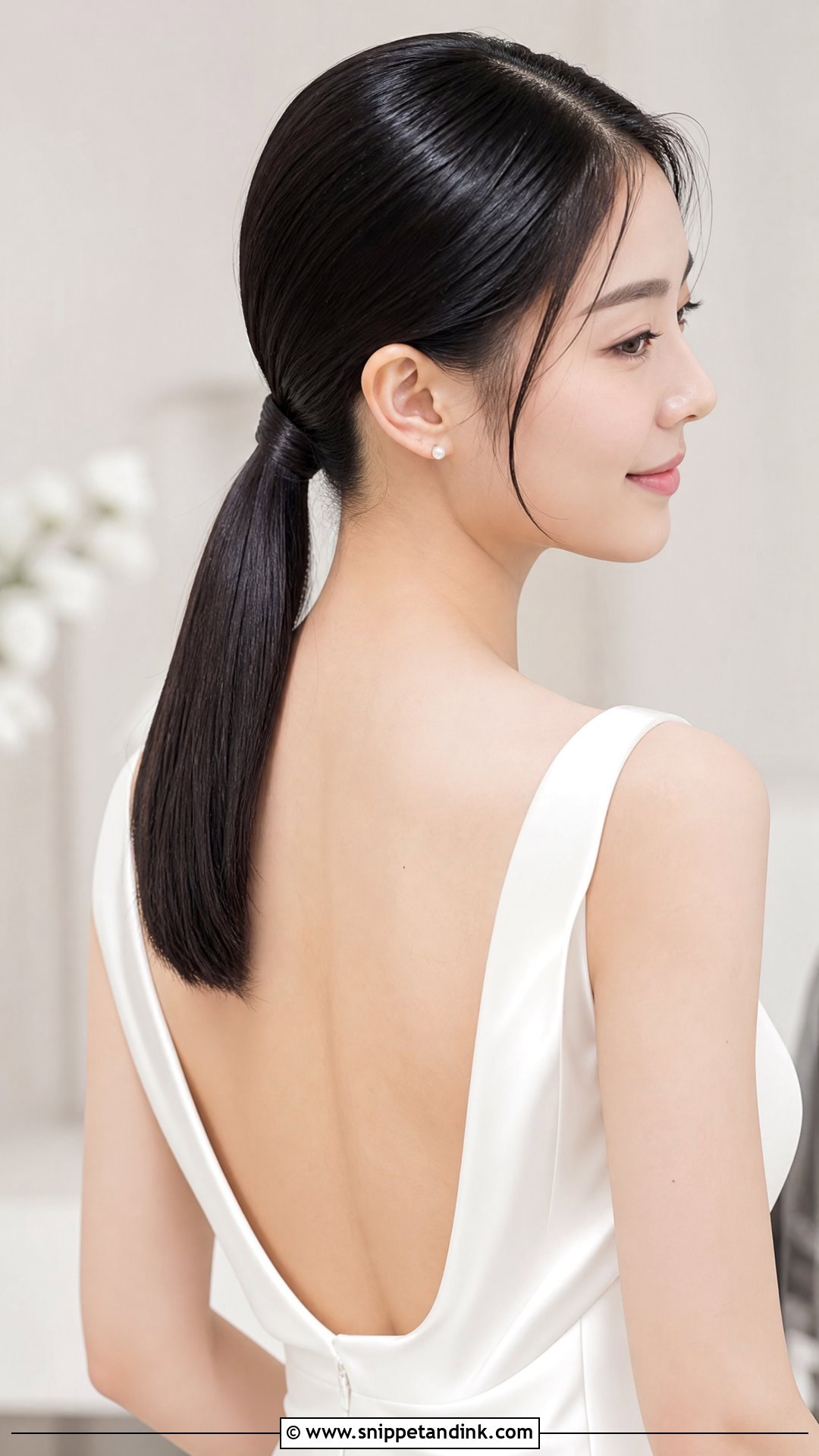 Sleek Low Ponytail Wedding Hairstyle - Snippet and Ink - 20 Mid Length Hair Wedding Styles
