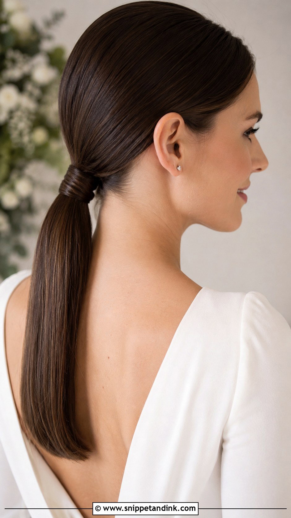 Sleek Low Ponytail Wedding Hairstyle - Snippet and Ink - 20 Wedding Hairdos for Long Hair