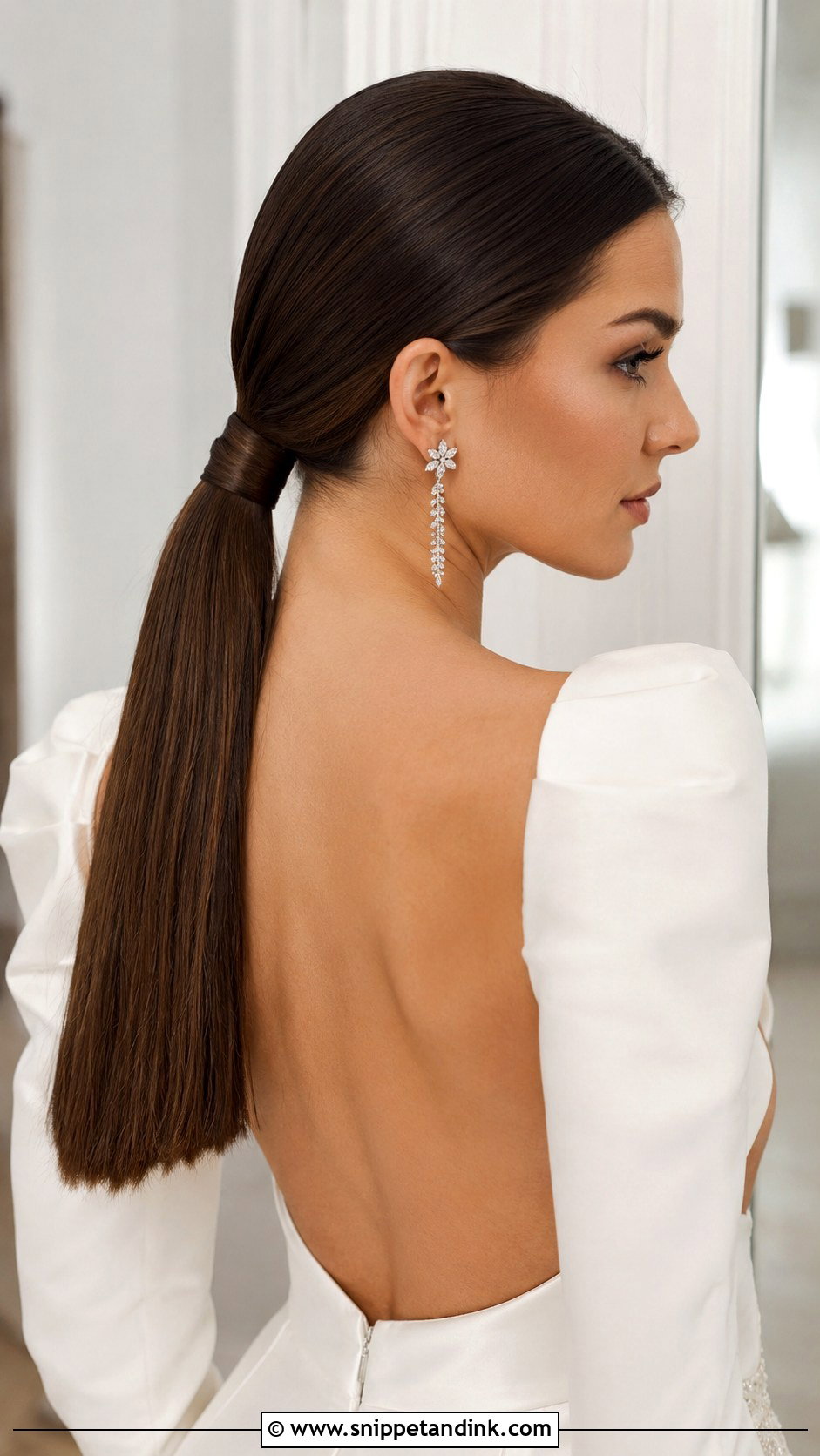 Sleek Low Ponytail Wedding Hairstyle - Snippet and Ink - 20 Wedding Hairstyles for Shoulder Length Hair
