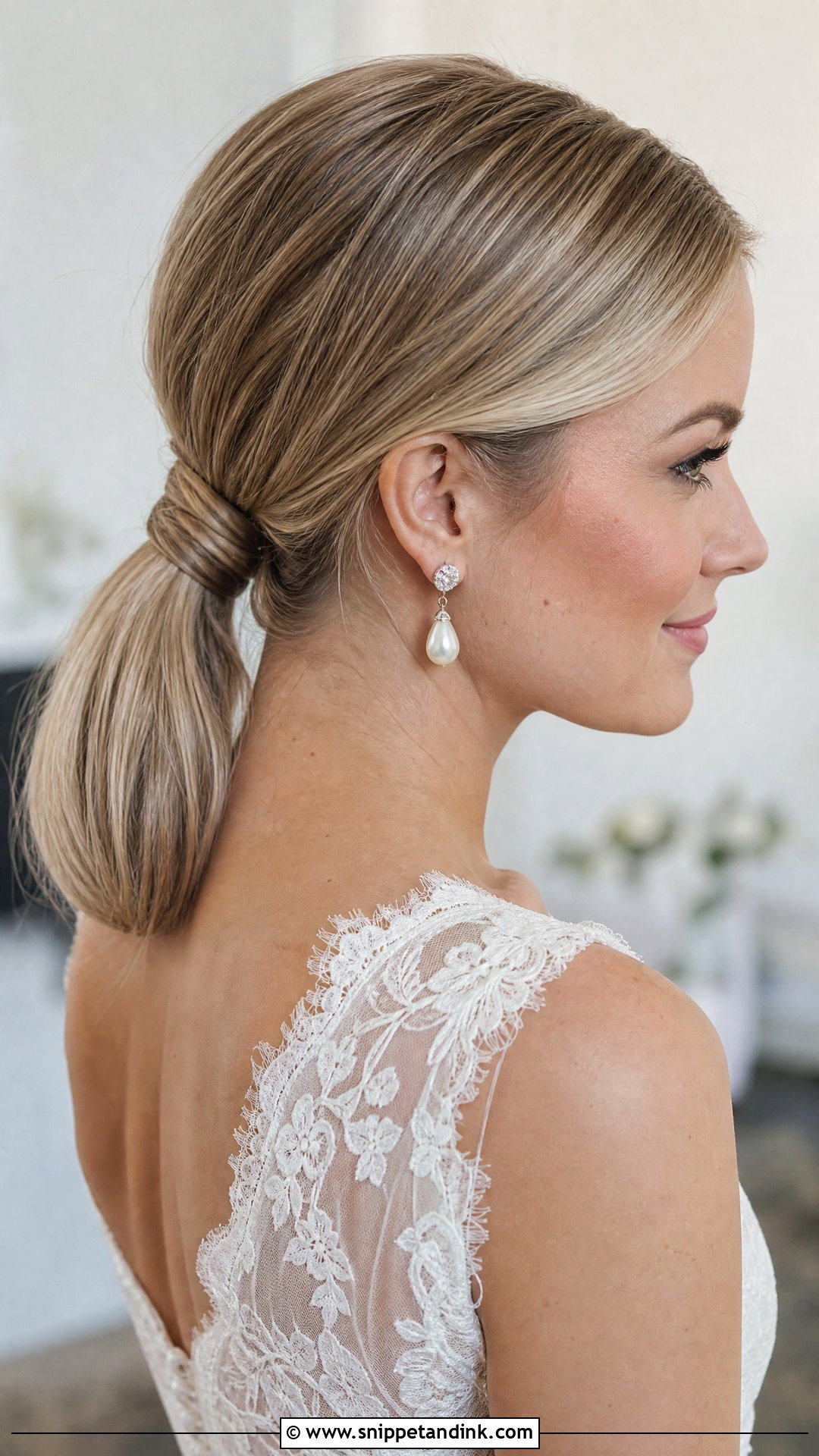 Sleek Low Ponytail Wedding Hairstyle - Snippet and Ink - 30 Elegant Ponytail Wedding Hairstyles