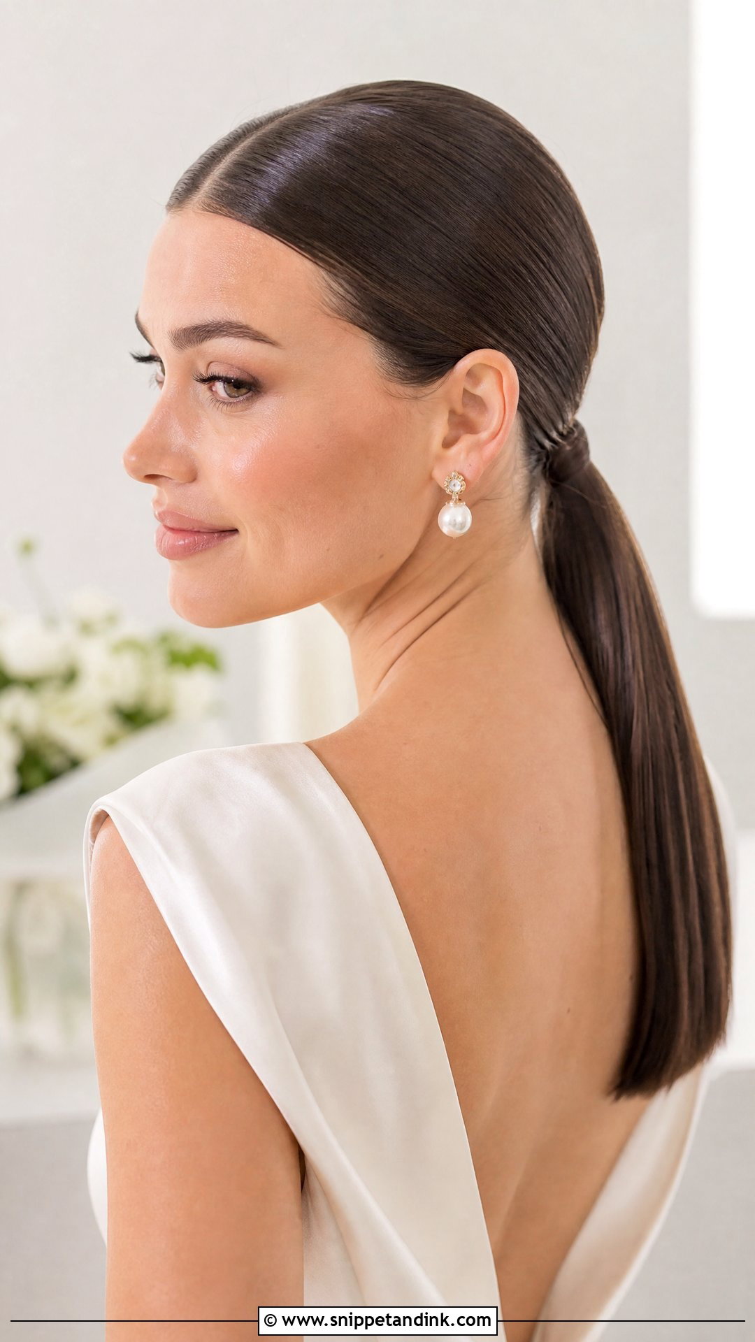 Sleek Low Ponytail Wedding Hairstyle For Medium Hair - Snippet and Ink - 15 Easy Hairstyles for Medium Hair for Wedding