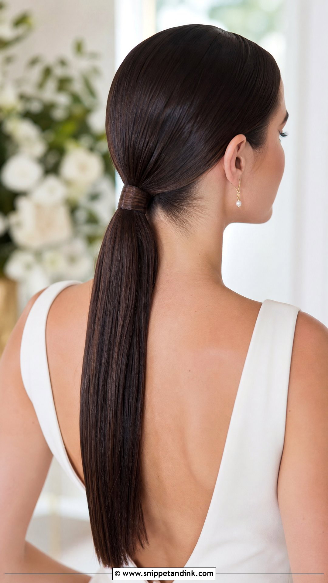 Sleek Low Ponytail Wedding Hairstyle for Brown Hair - Snippet and Ink - 20 Wedding Hairstyles Brown Hair