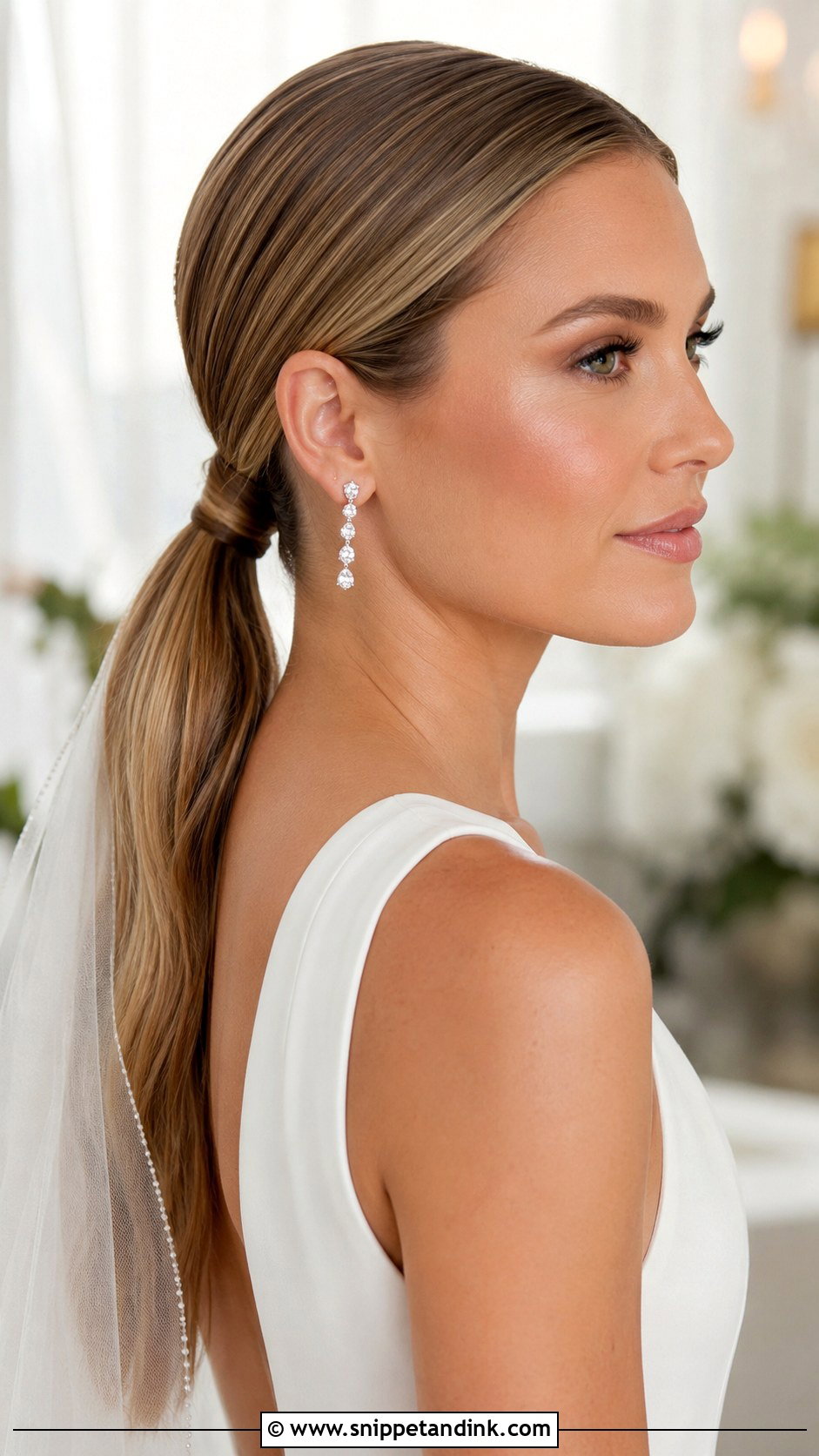 Sleek Low Ponytail Wedding Style - Snippet and Ink - 30 Hairstyles for Long Hair Wedding