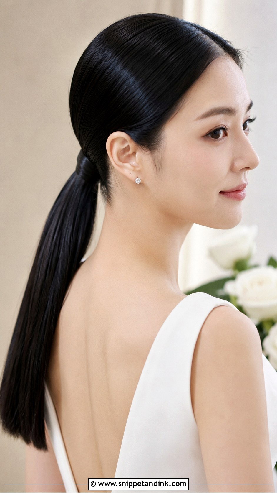 Sleek Low Ponytail Wedding Style - Snippet and Ink - 20 Fancy Ponytail Wedding Hairstyles