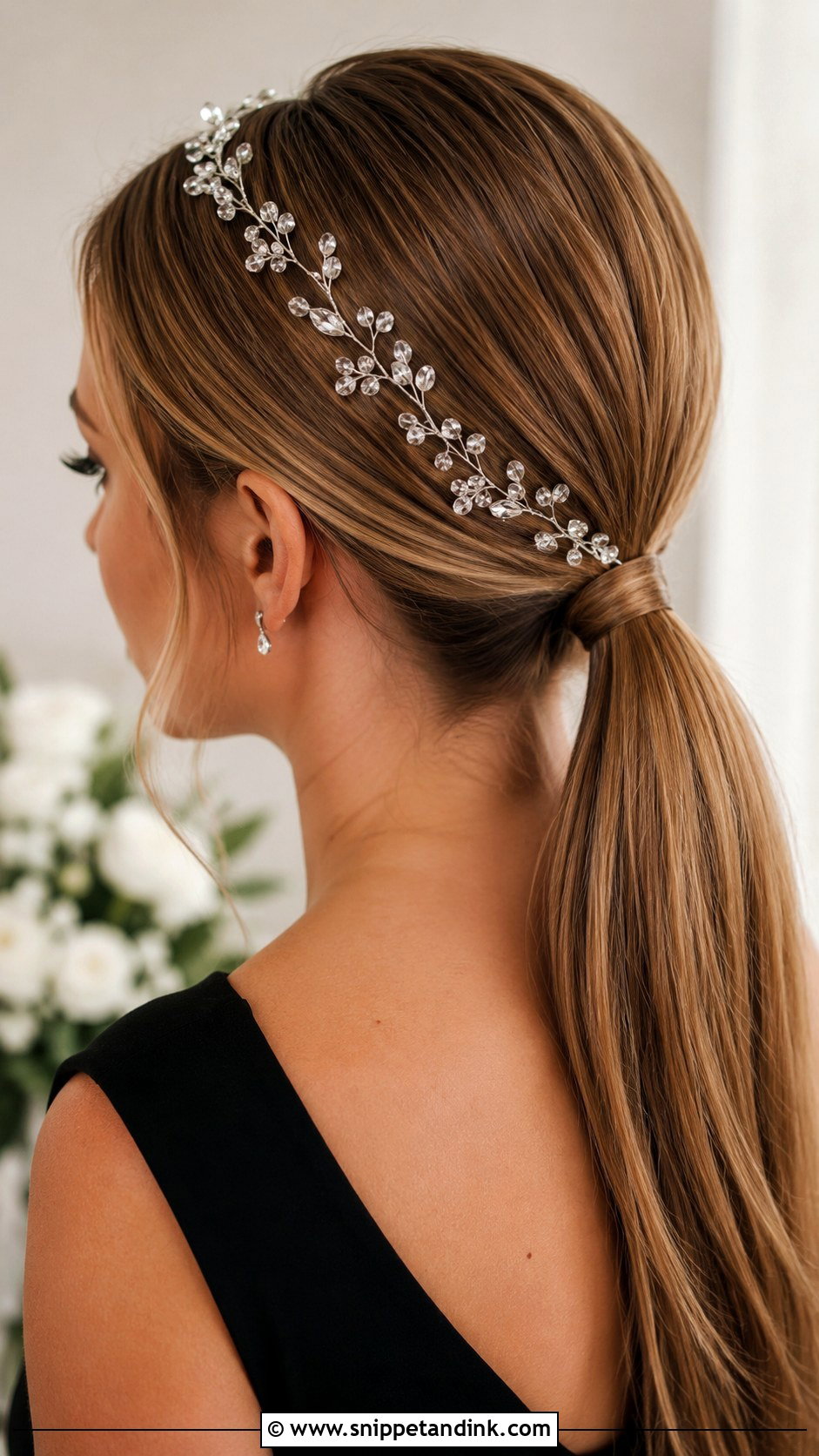 Sleek Low Ponytail With Hair Vine - Snippet and Ink - 20 Hair Vine Hairstyles