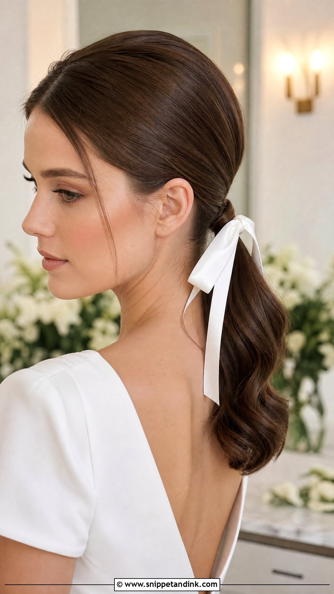 Sleek Low Ponytail With Ribbon - Snippet and Ink - 20 Western Wedding Hair Ideas