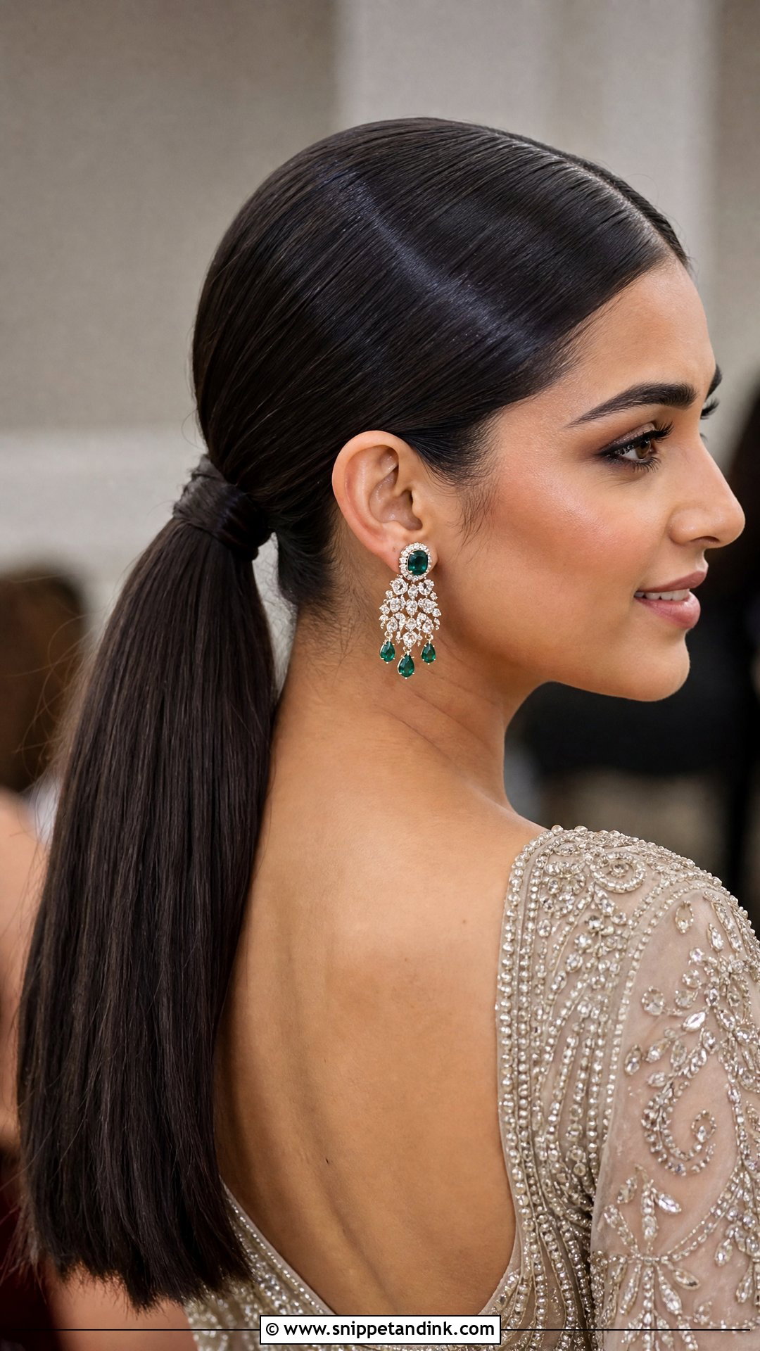 Sleek Low Ponytail With Straight Hair - Snippet and Ink - 30 Engagement Hairstyles Front Look