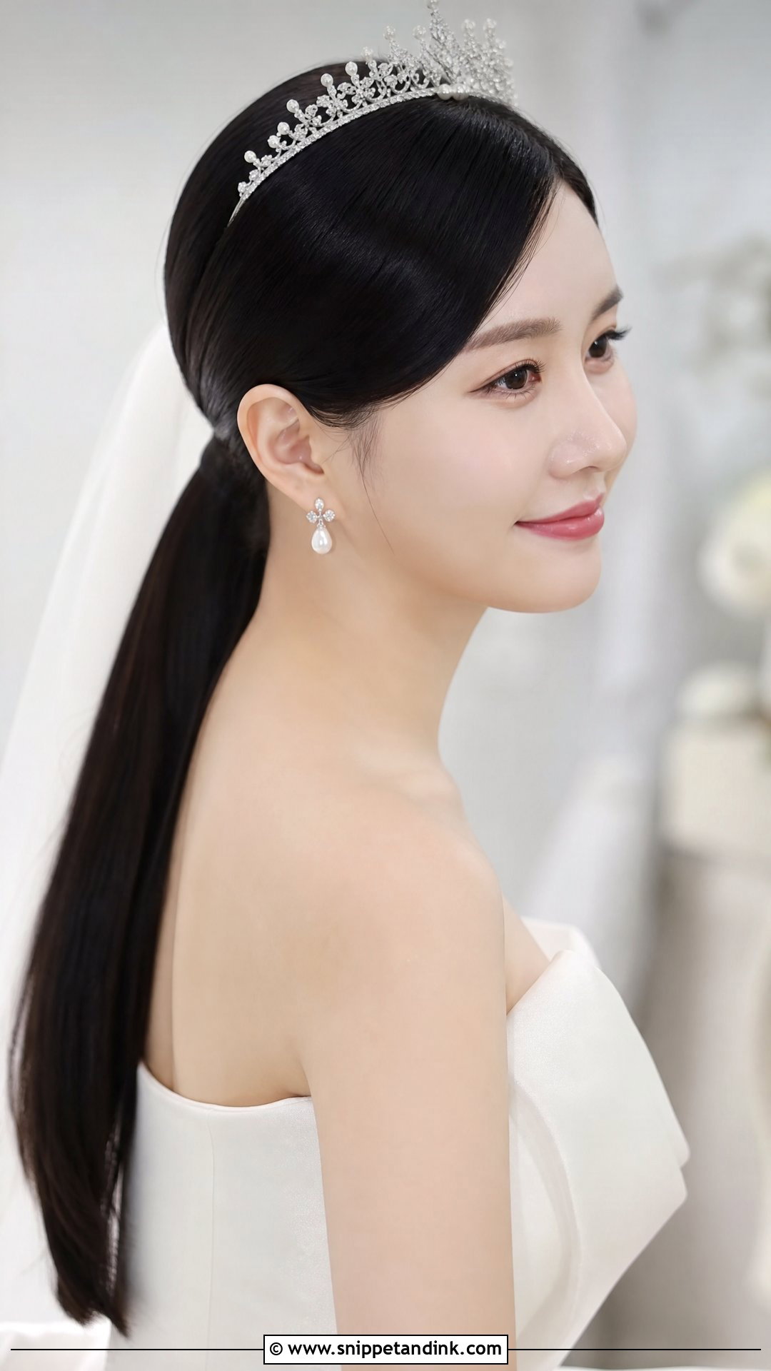 Sleek Low Ponytail With Tiara - Snippet and Ink - 20 Bridal Crown Hairstyles