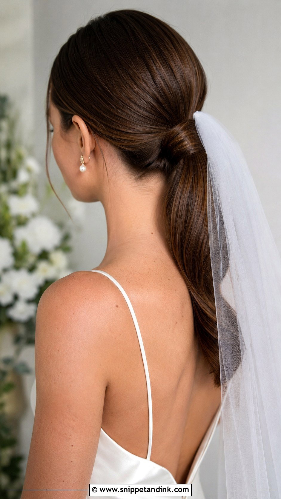 Sleek Low Ponytail With Veil - Snippet and Ink - 20 Hairstyles with Veil