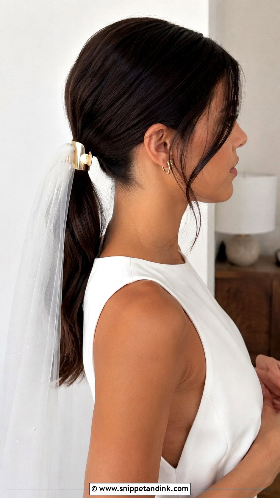 Sleek Low Ponytail With Veil - Snippet and Ink - 20 Brides Hairstyles with Veil