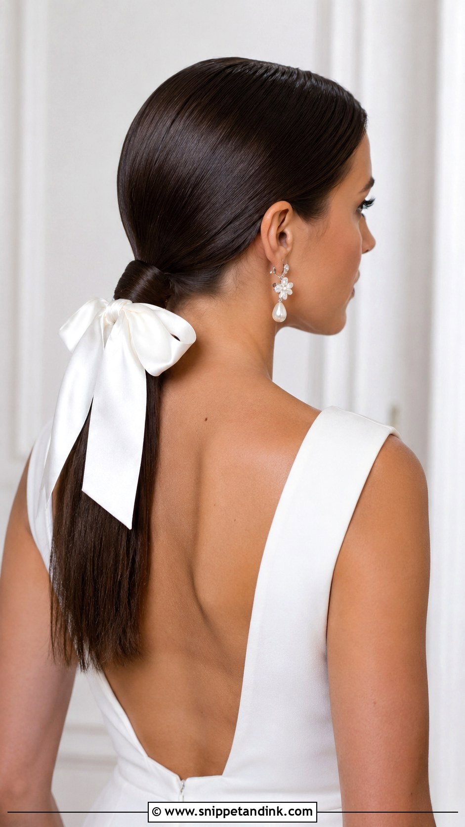 Sleek Low Ponytail With a Bow - Snippet and Ink - 20 Wedding Hair with Bow Ideas