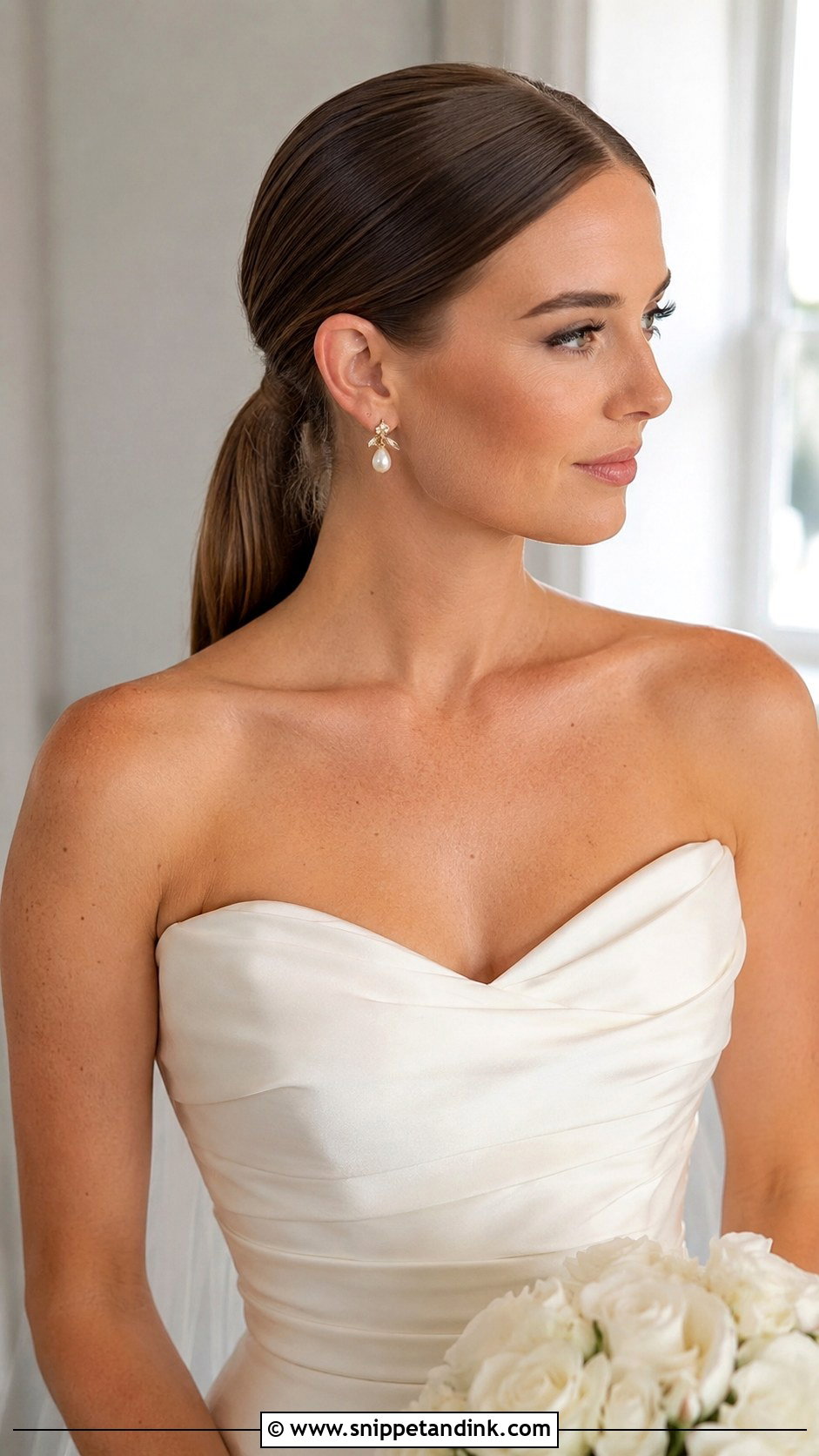 Sleek Low Ponytail for Brides - Snippet and Ink - 20 Ponytail Wedding Hairstyle Ideas